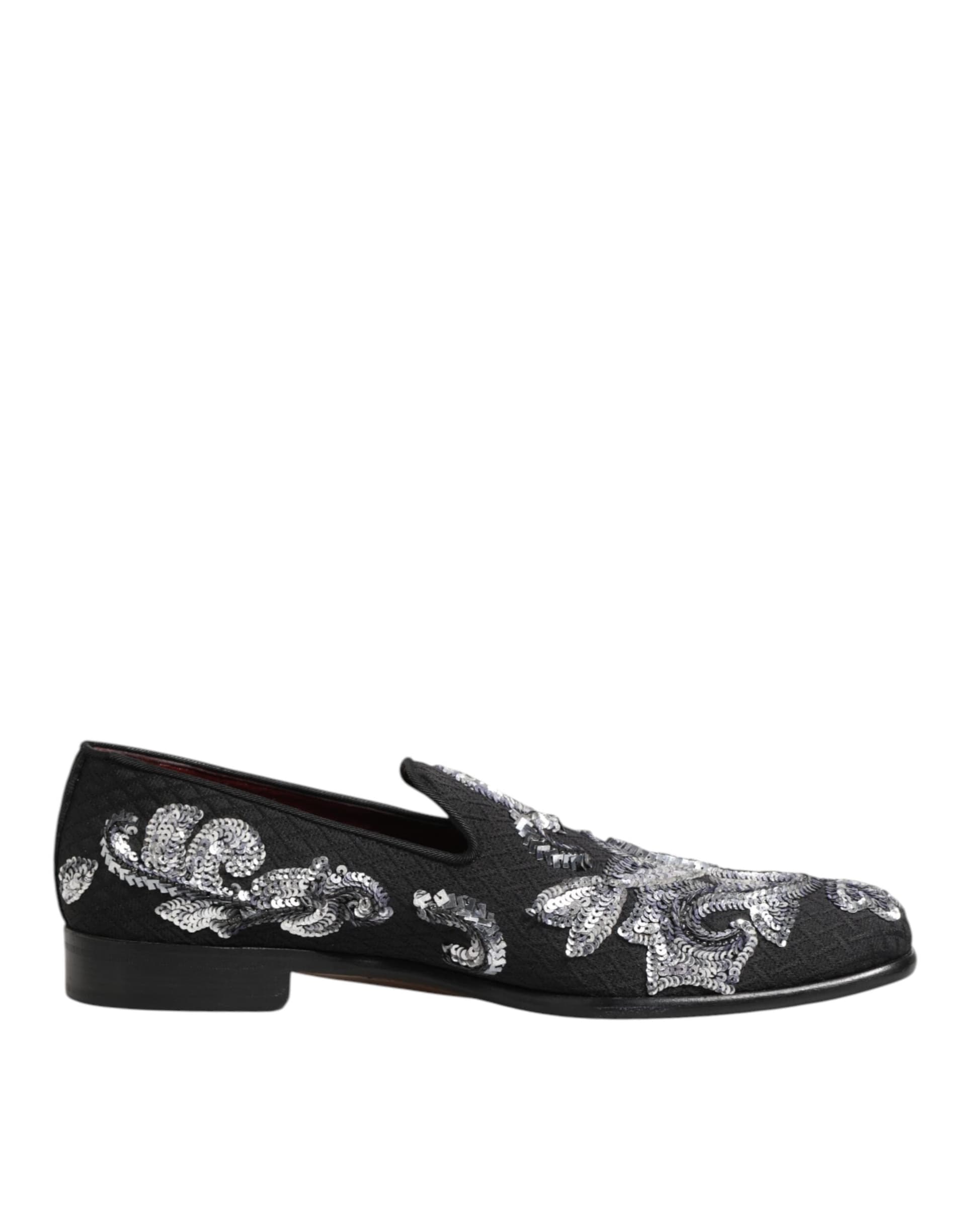 Dolce & Gabbana Black Silver Sequined Loafers Men Dress Shoes - 7