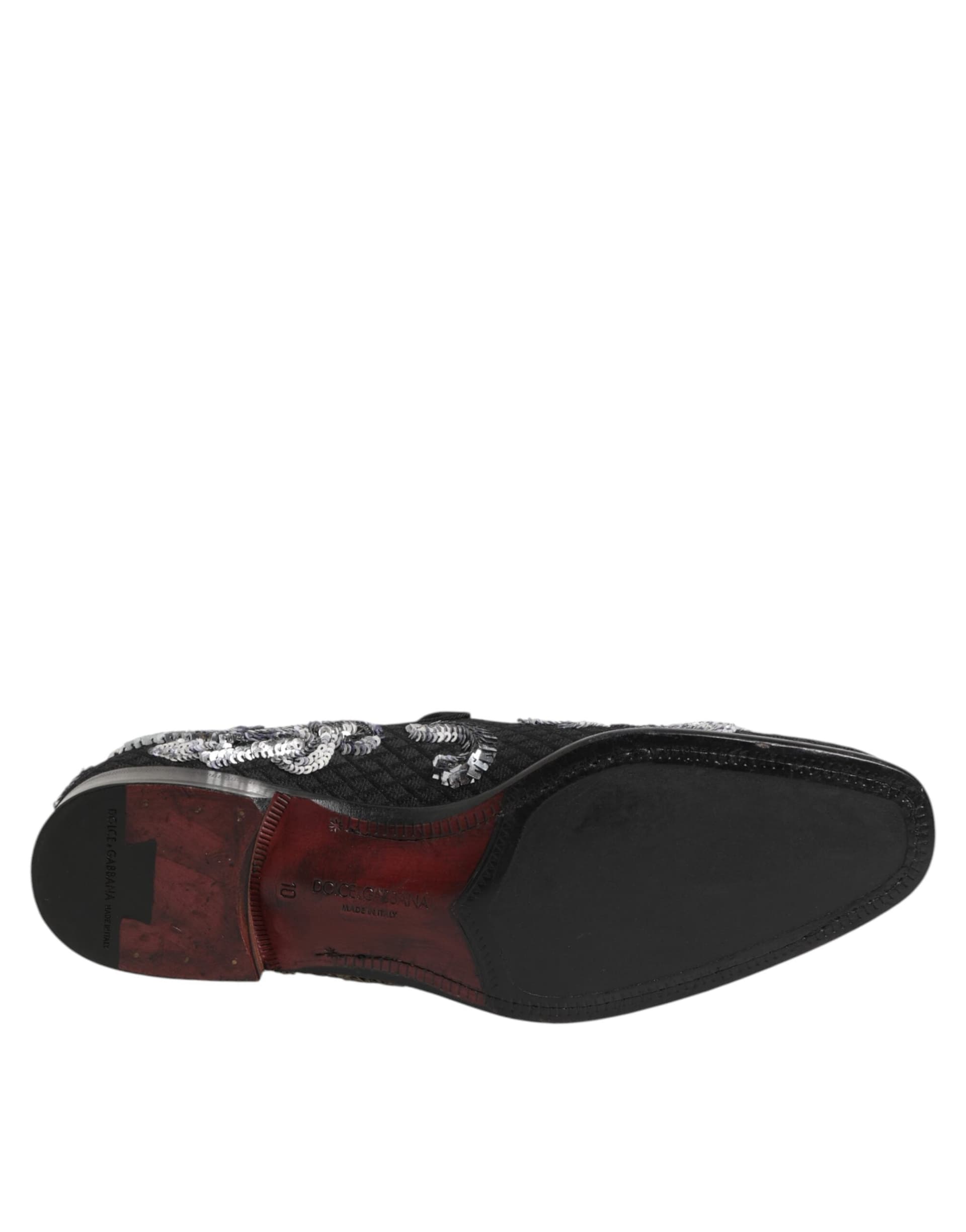 Dolce & Gabbana Black Silver Sequined Loafers Men Dress Shoes - 8