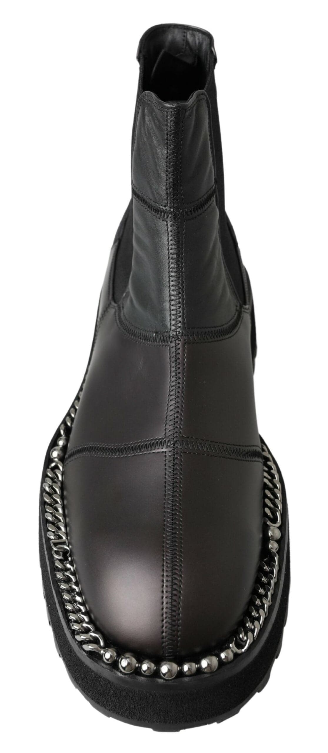 Dolce & Gabbana Black Leather Slip on Stretch Boots - 3