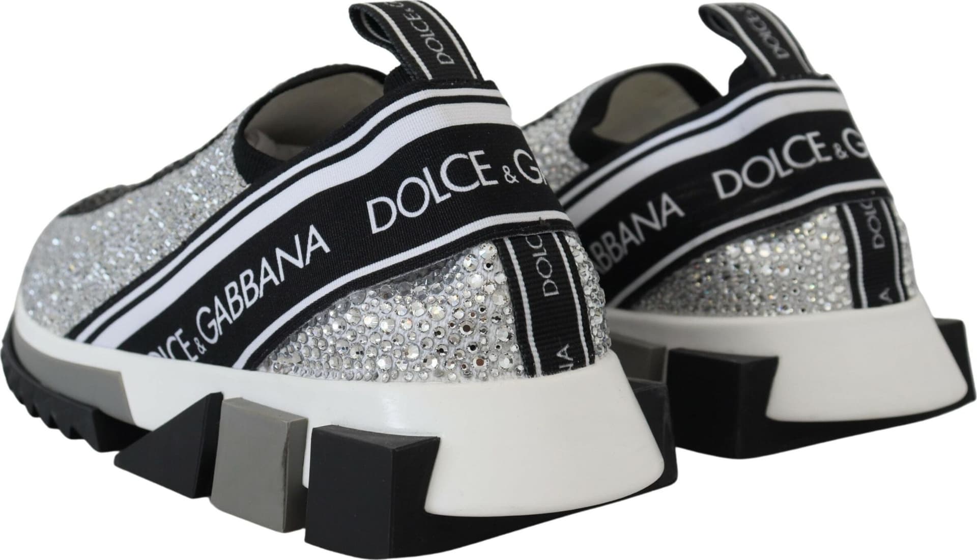 Dolce & Gabbana Silver Rhinestones Sorrento Sneakers Shoes - 3