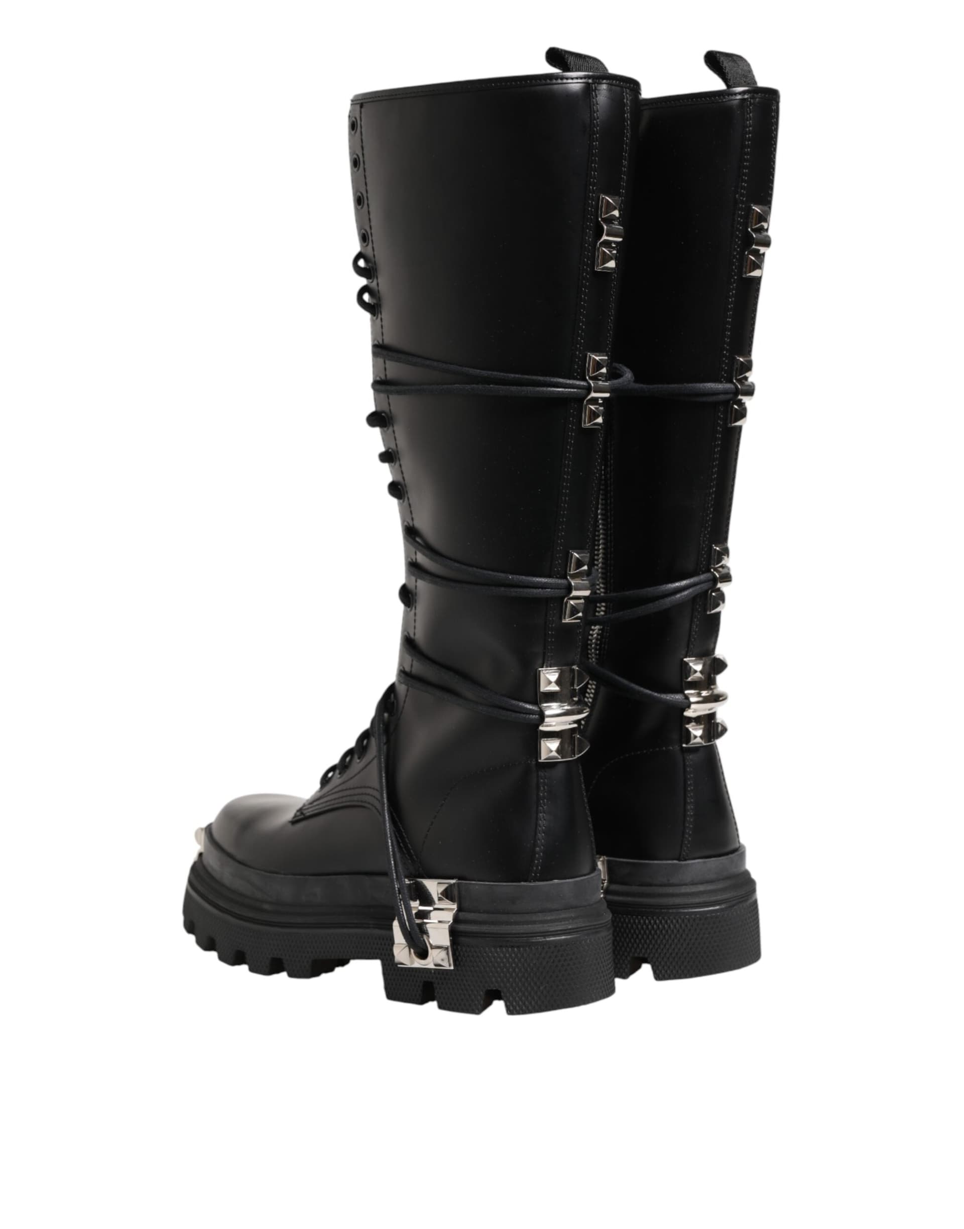 Dolce & Gabbana Black Leather Knee High Combat Boots Shoes - 4