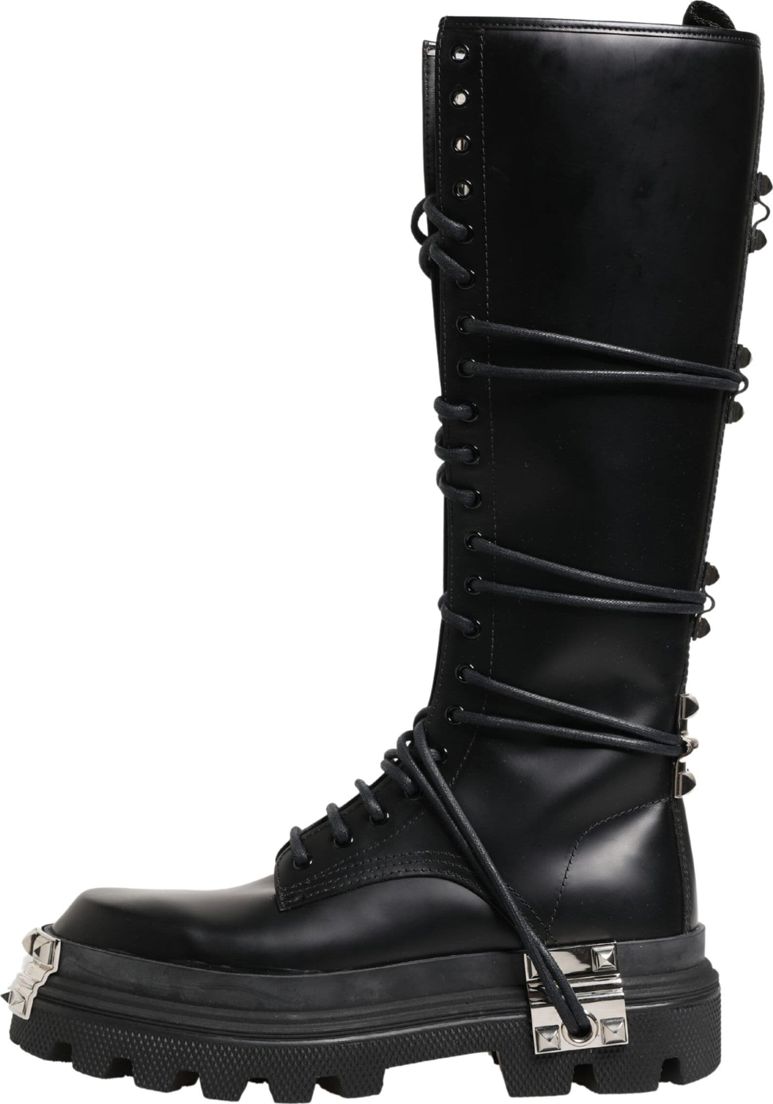 Dolce & Gabbana Black Leather Knee High Combat Boots Shoes - 5