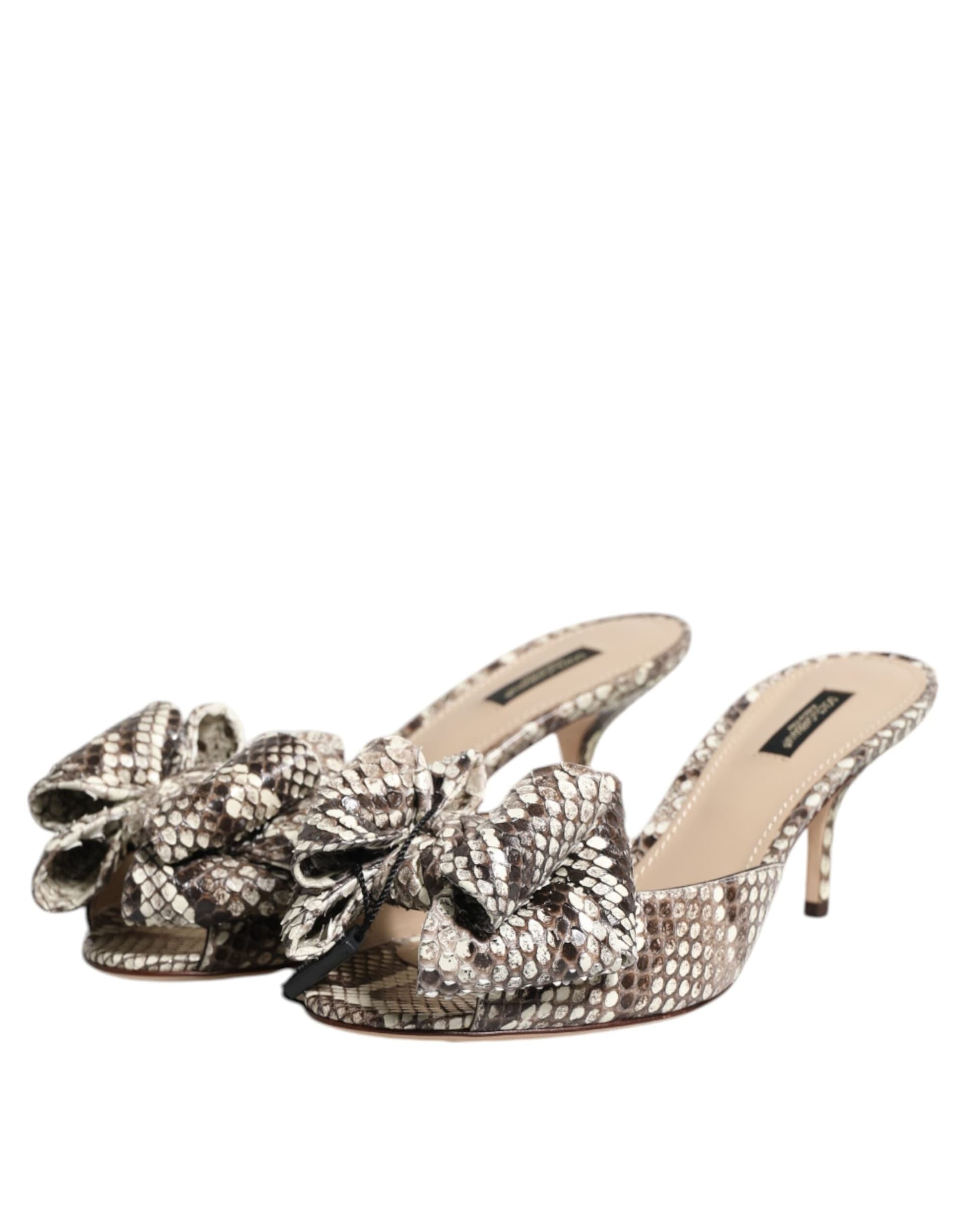 Dolce & Gabbana Multicolor Keira Bow Leather Peep Toe Mules Shoes - 3