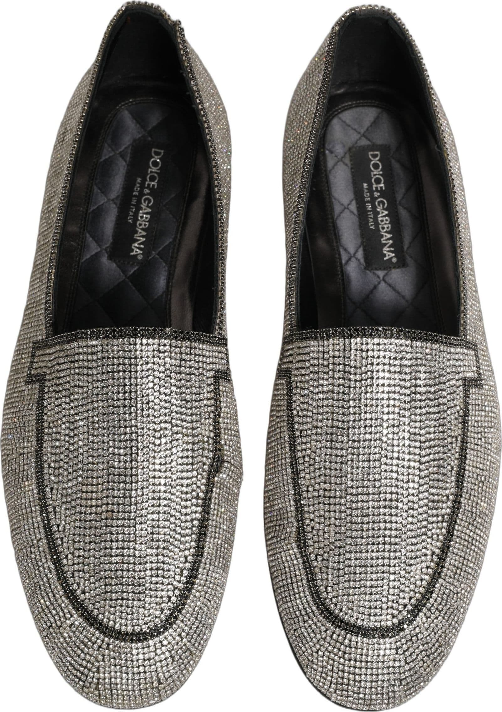 Dolce & Gabbana Silver Crystal Embellished Men Loafers Shoes - 2