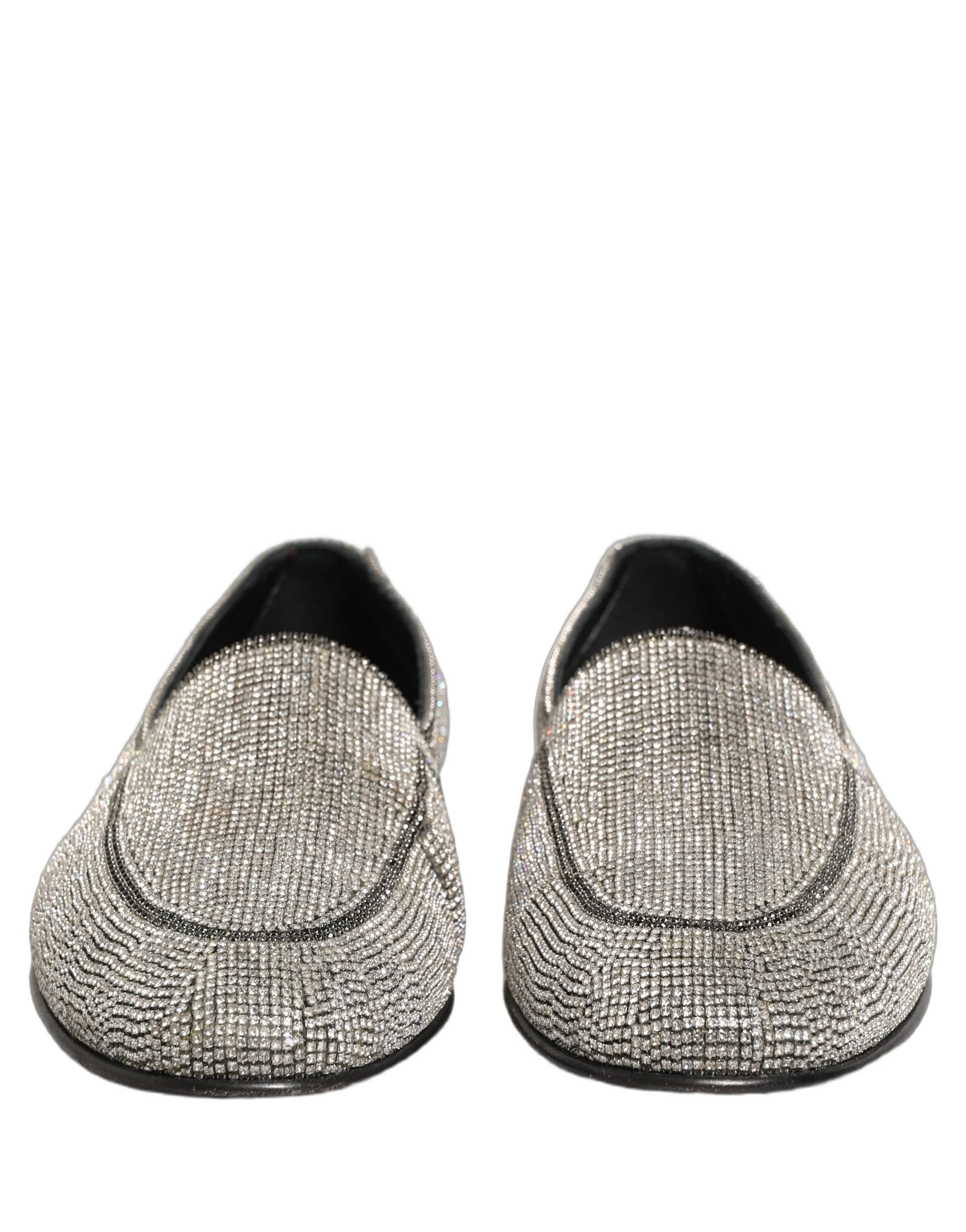 Dolce & Gabbana Silver Crystal Embellished Men Loafers Shoes - 3