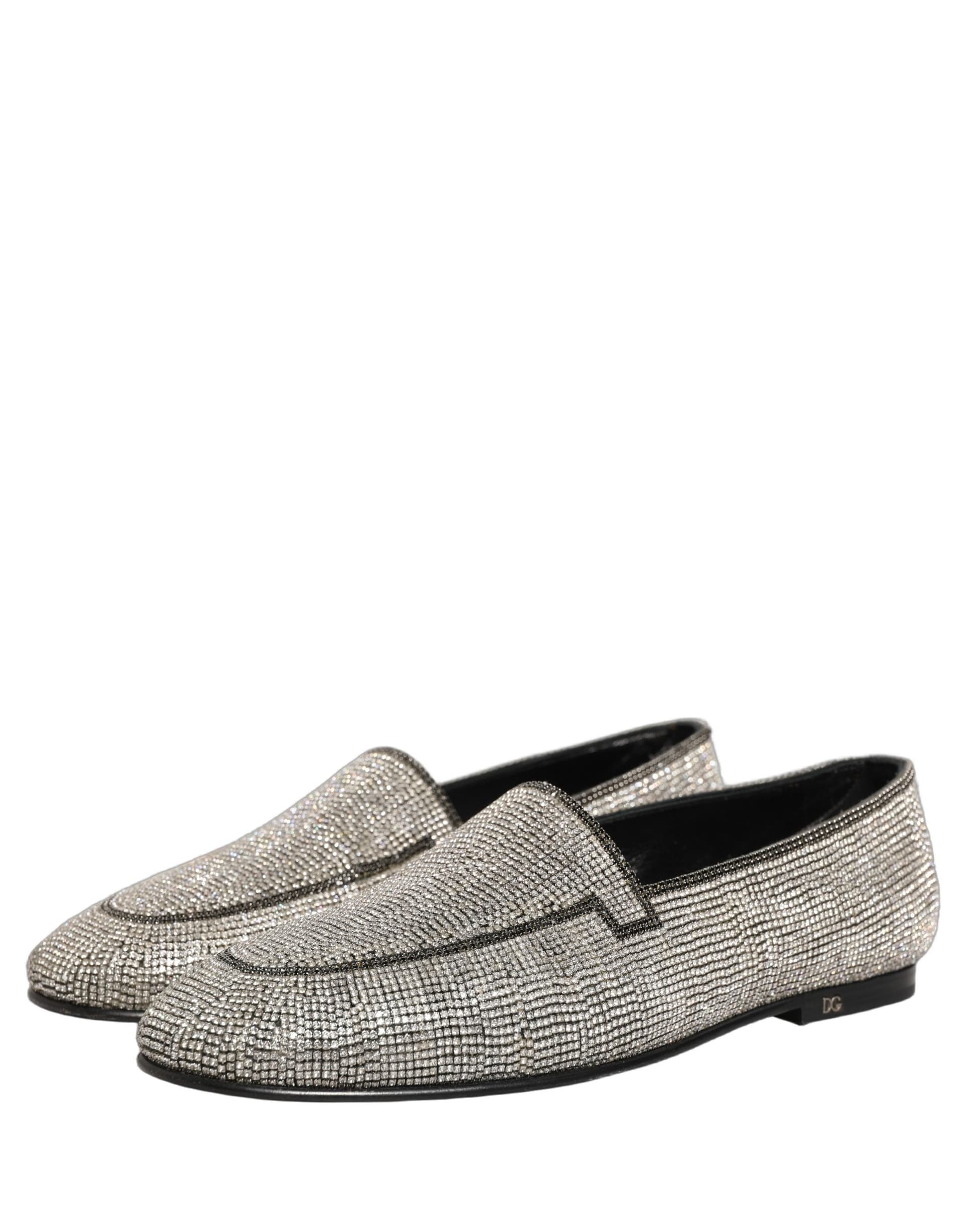 Dolce & Gabbana Silver Crystal Embellished Men Loafers Shoes - 4