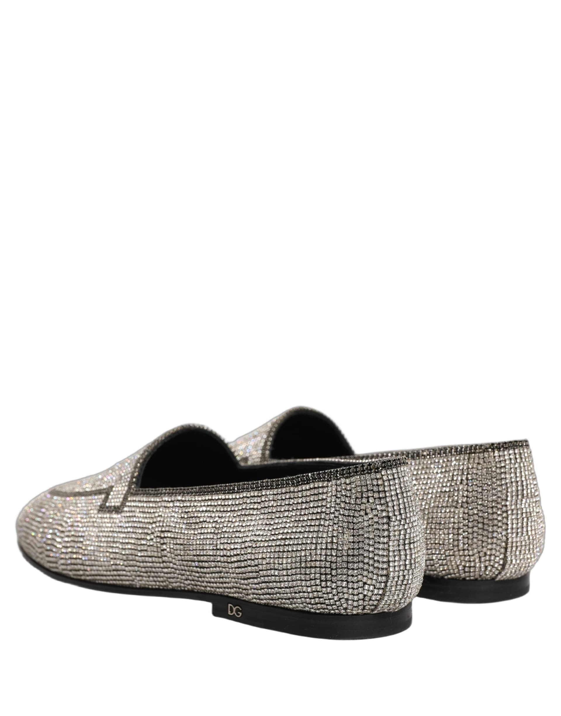 Dolce & Gabbana Silver Crystal Embellished Men Loafers Shoes - 5
