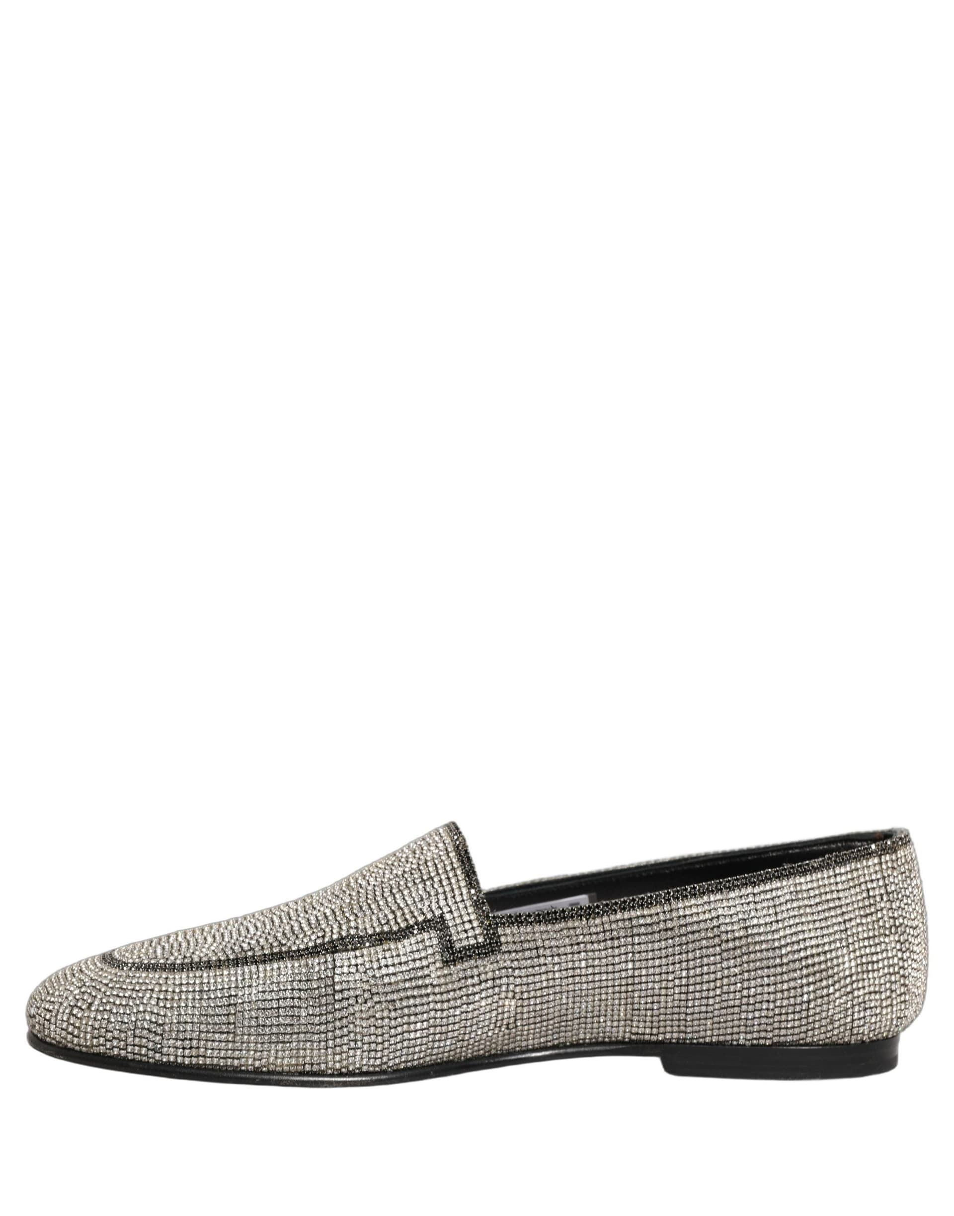 Dolce & Gabbana Silver Crystal Embellished Men Loafers Shoes - 6