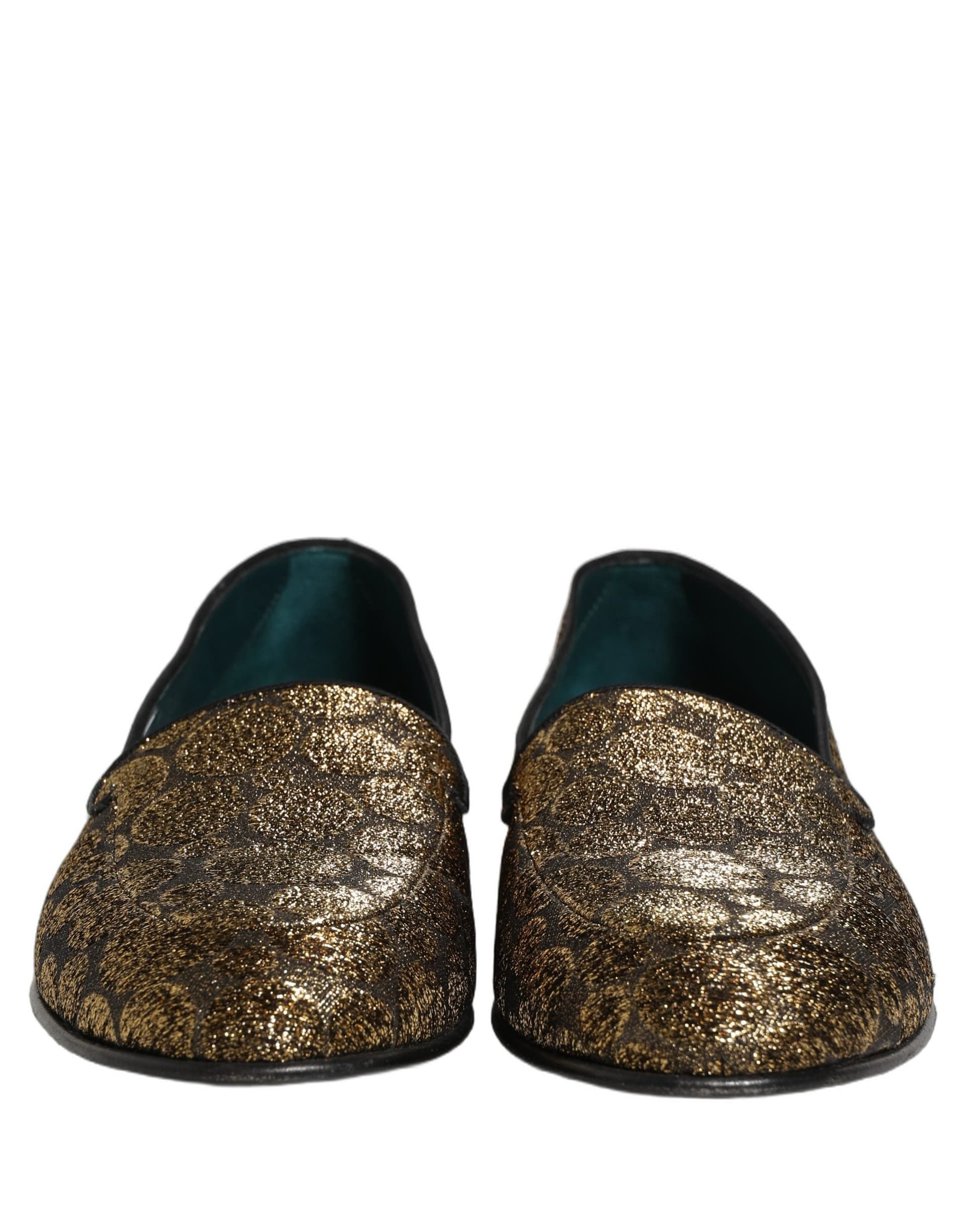 Dolce & Gabbana Gold Lurex Glitter Men Slip On Loafers Shoes - 2