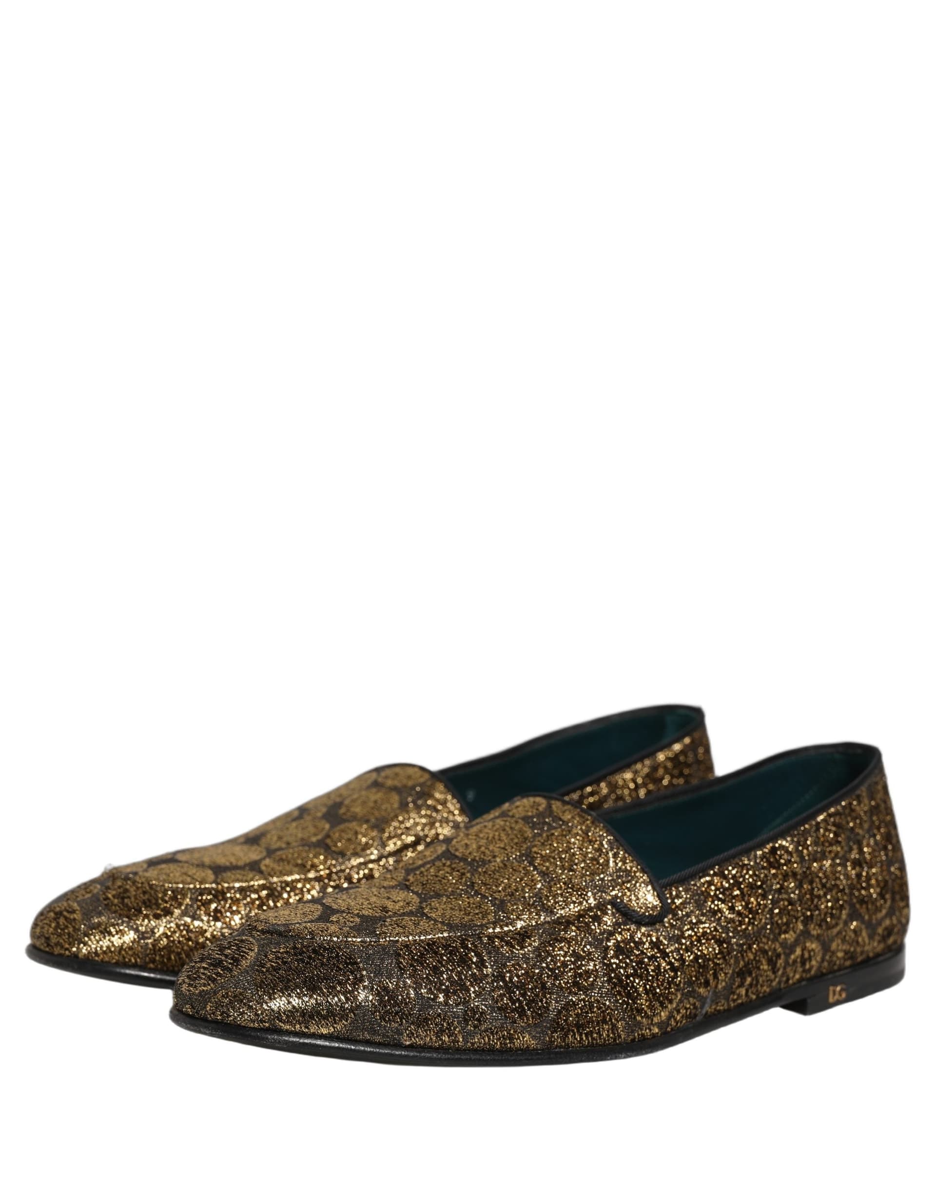 Dolce & Gabbana Gold Lurex Glitter Men Slip On Loafers Shoes - 4