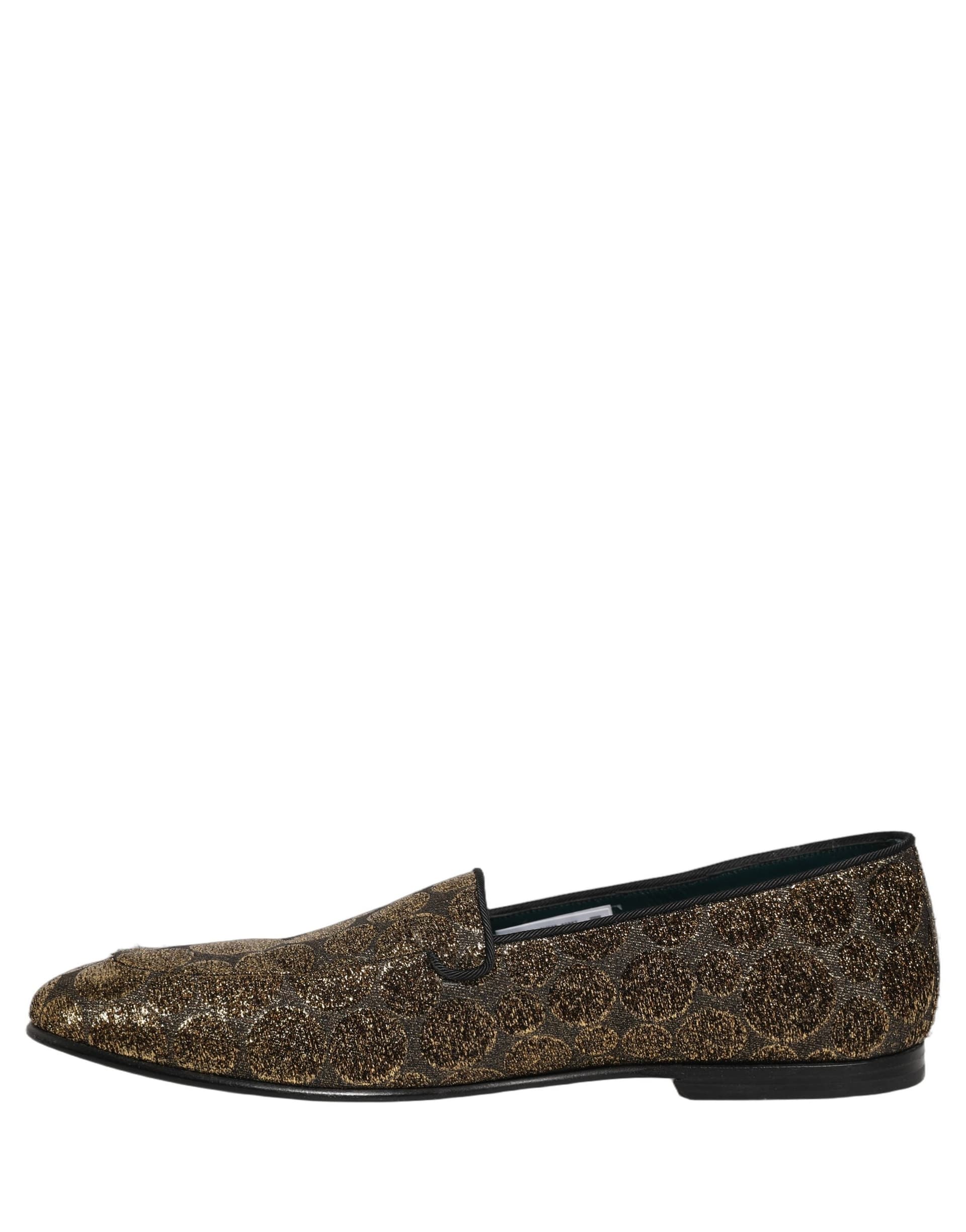 Dolce & Gabbana Gold Lurex Glitter Men Slip On Loafers Shoes - 6