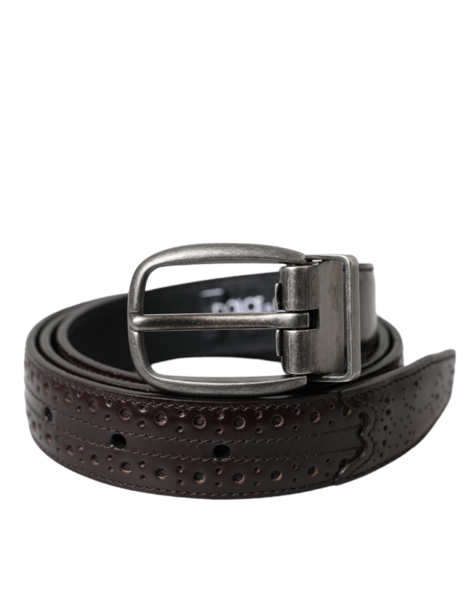 Dolce & Gabbana Dark Brown Perforated Leather Metal Buckle Belt Men - 2