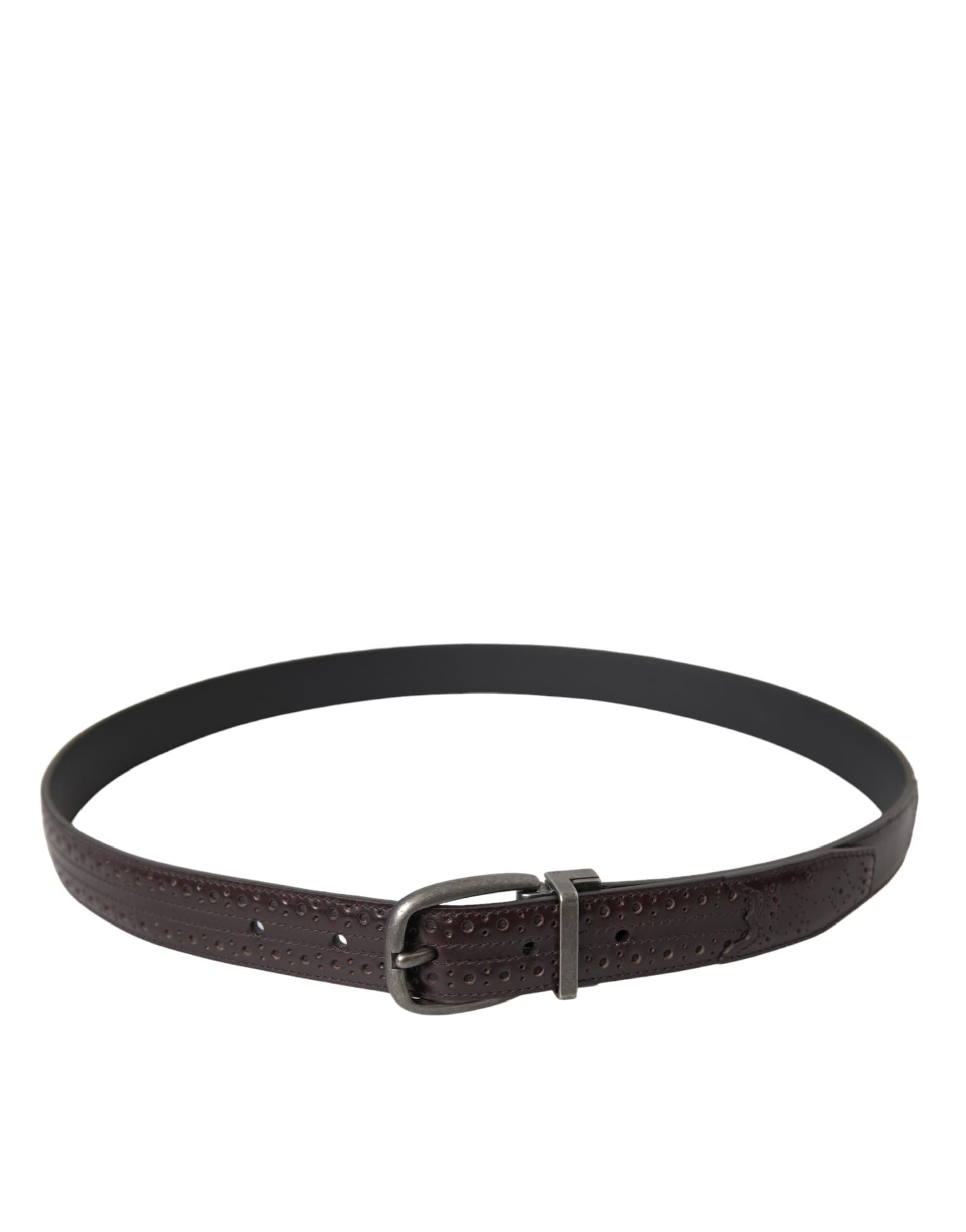 Dolce & Gabbana Dark Brown Perforated Leather Metal Buckle Belt Men - 3