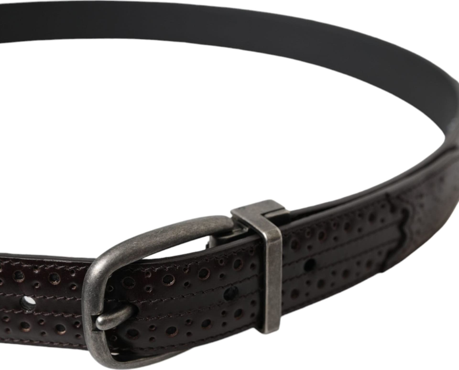 Dolce & Gabbana Dark Brown Perforated Leather Metal Buckle Belt Men - 4