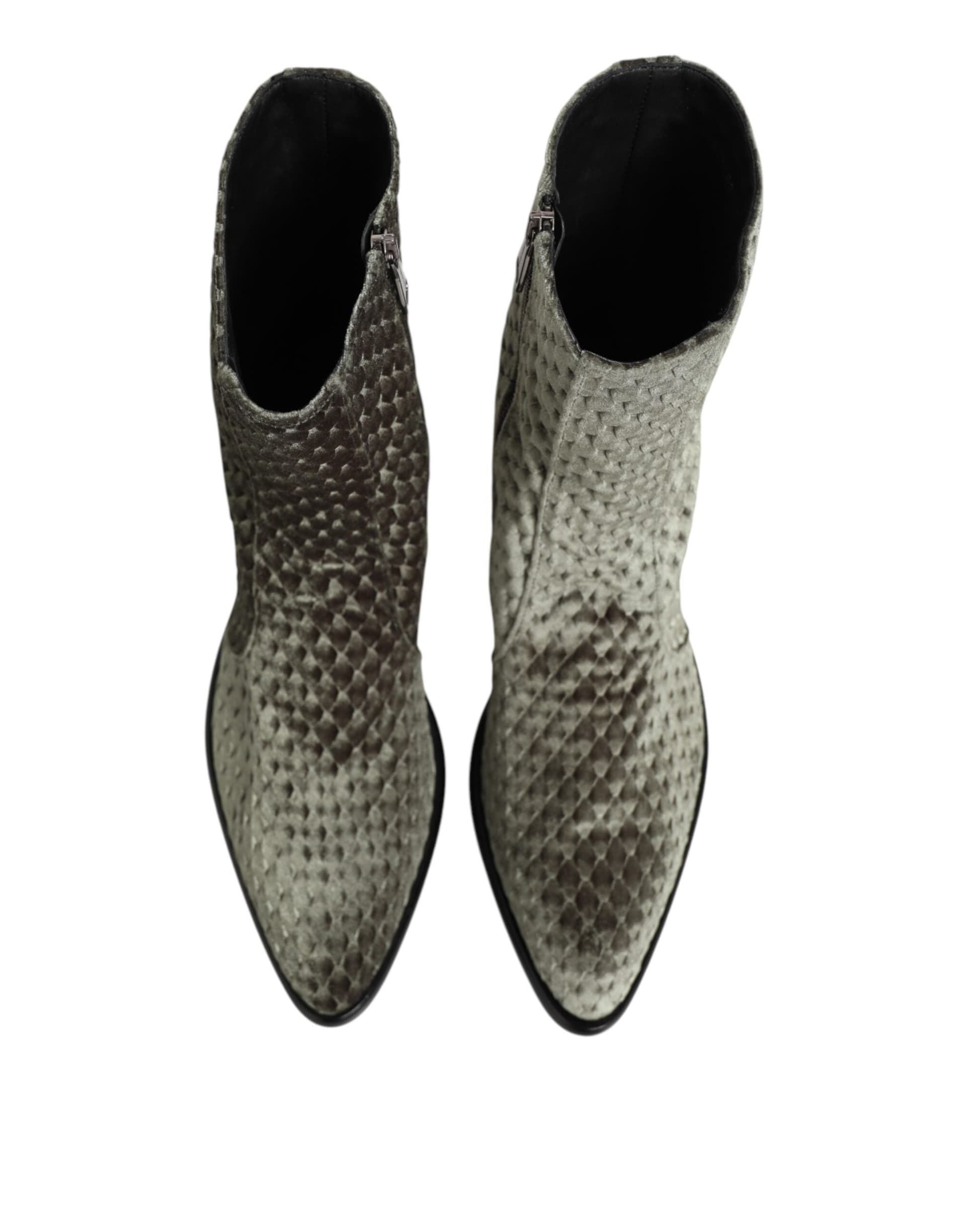Dolce & Gabbana Gray Cotton Velvet Mid Calf Short Boots Shoes - 2