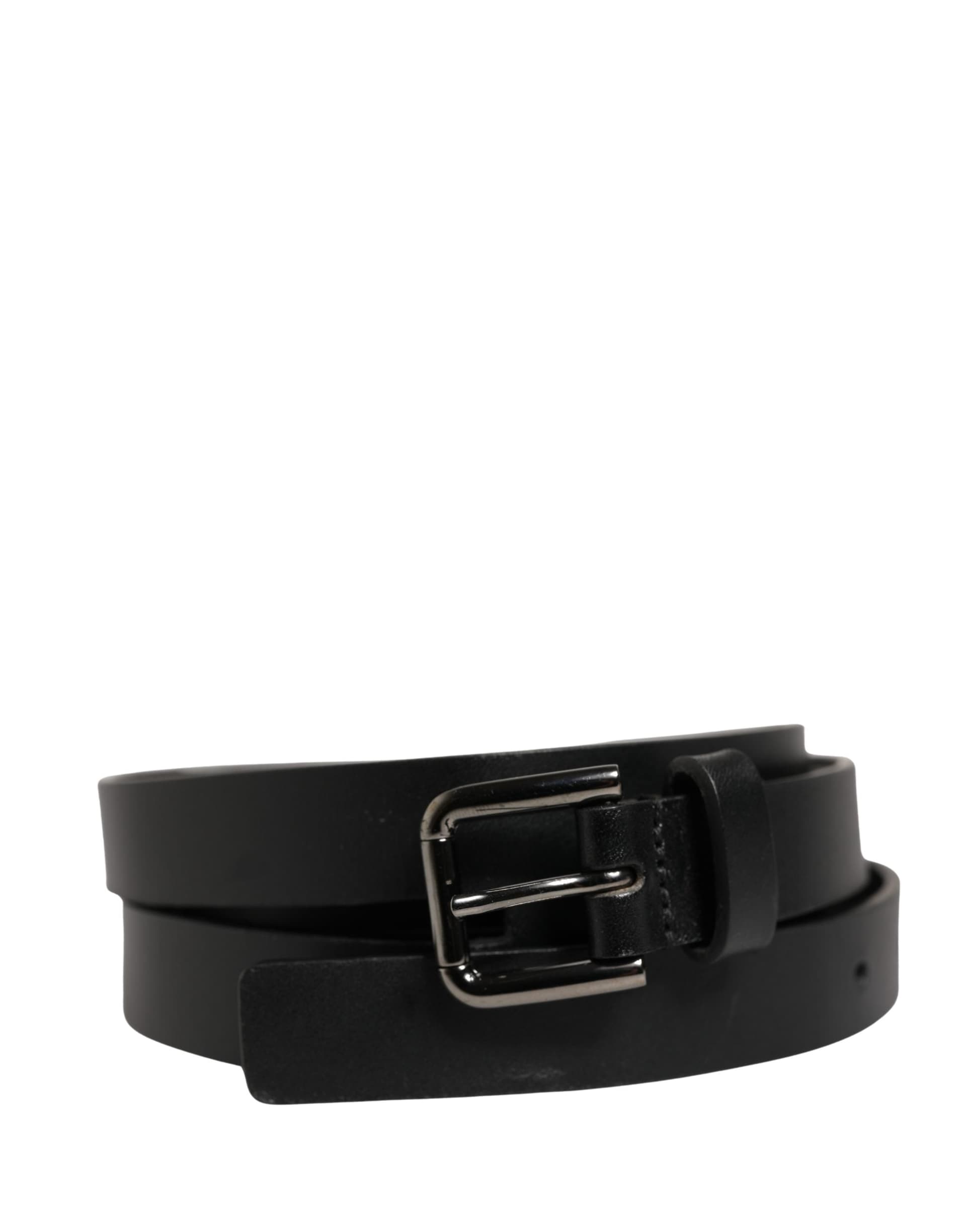 Dolce & Gabbana Black Double Strap Leather Silver Buckle Belt - 2