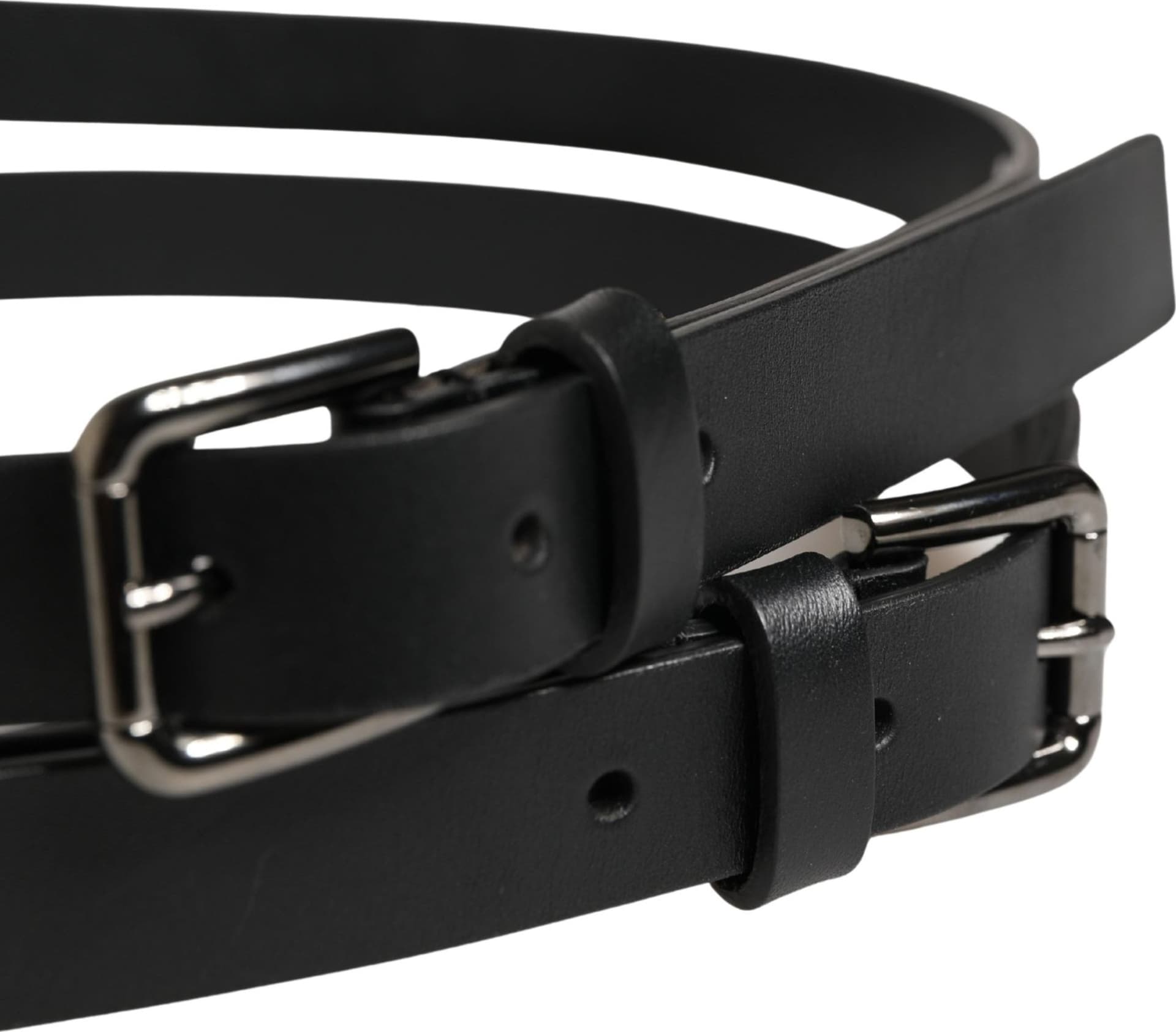 Dolce & Gabbana Black Double Strap Leather Silver Buckle Belt - 4
