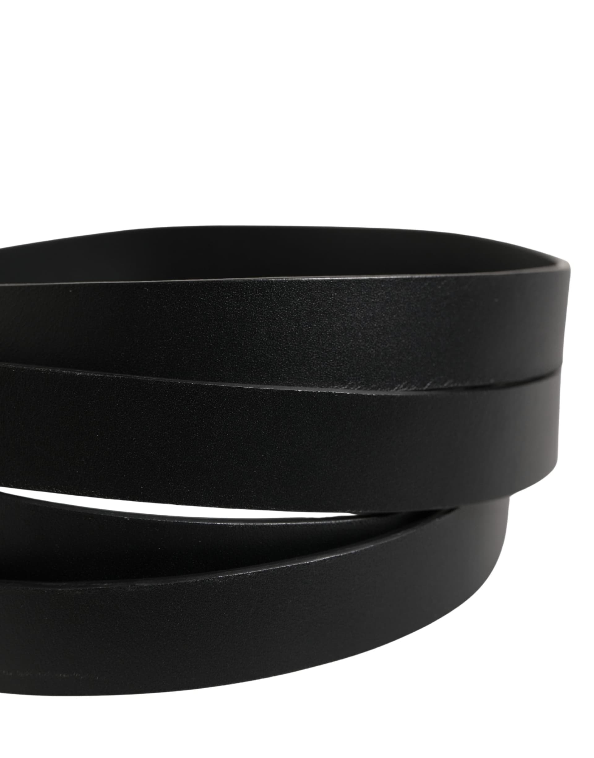 Dolce & Gabbana Black Double Strap Leather Silver Buckle Belt - 5