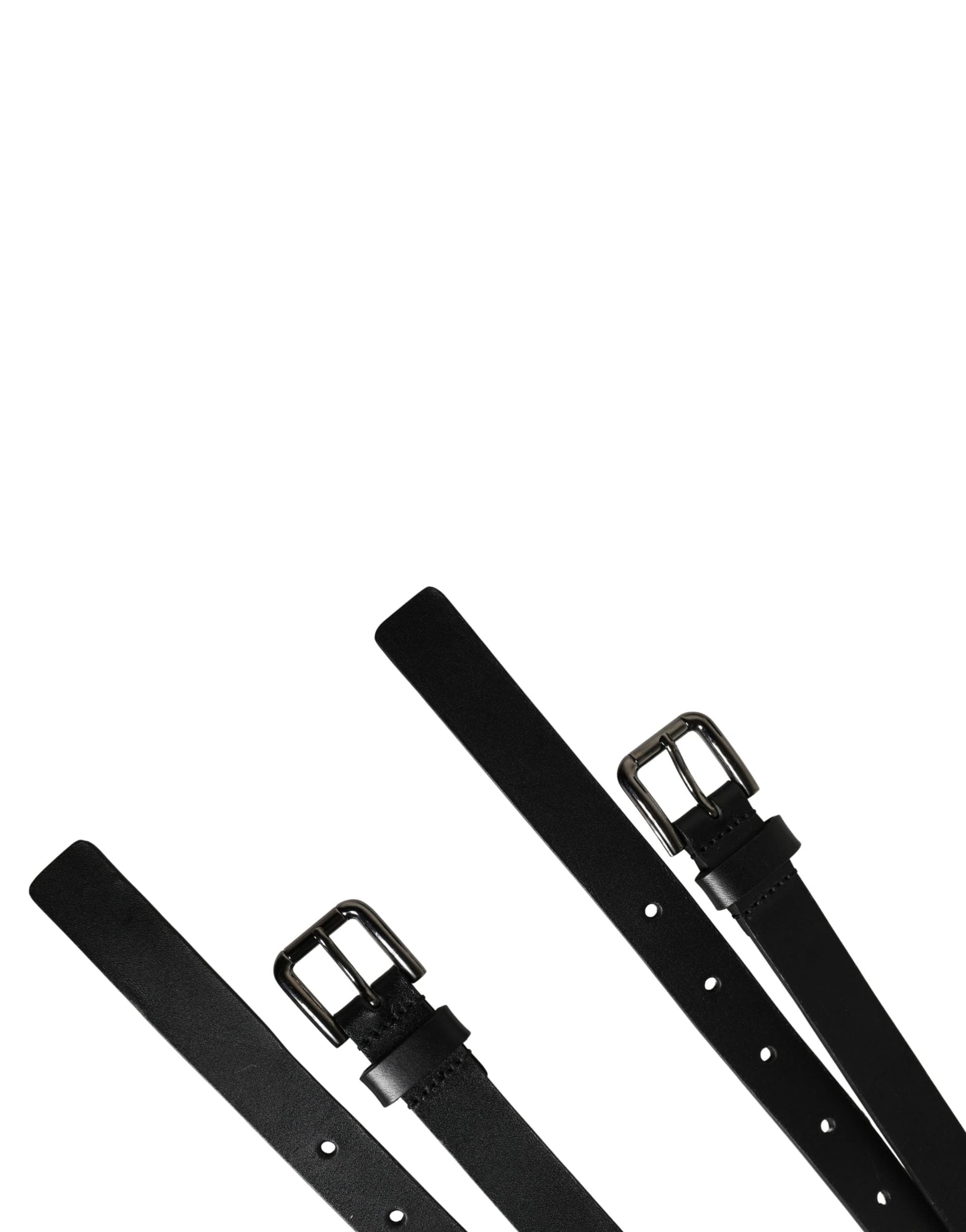 Dolce & Gabbana Black Double Strap Leather Silver Buckle Belt - 7