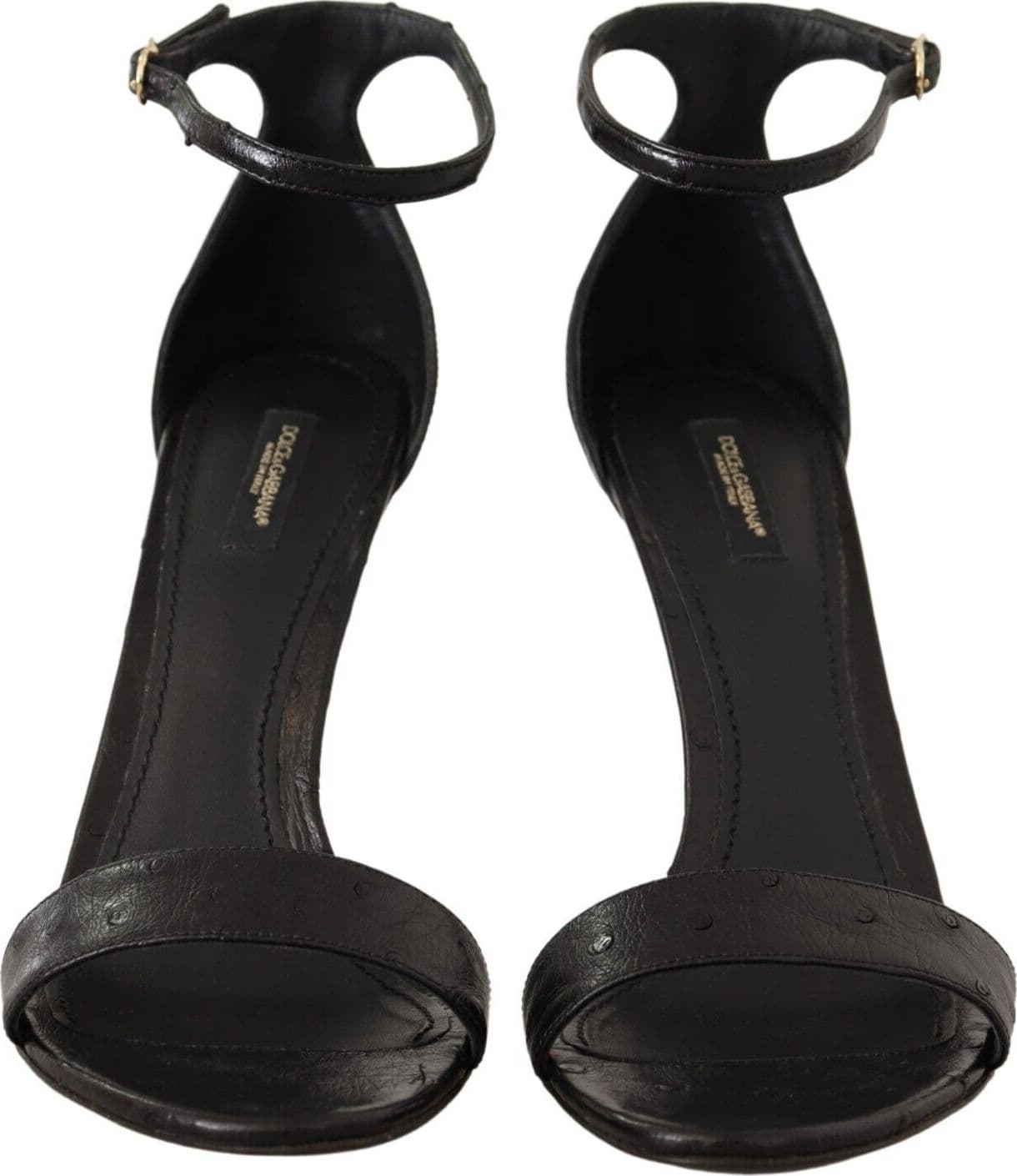 Dolce & Gabbana Black Ostrich Ankle Strap Heels Sandals Shoes - 2