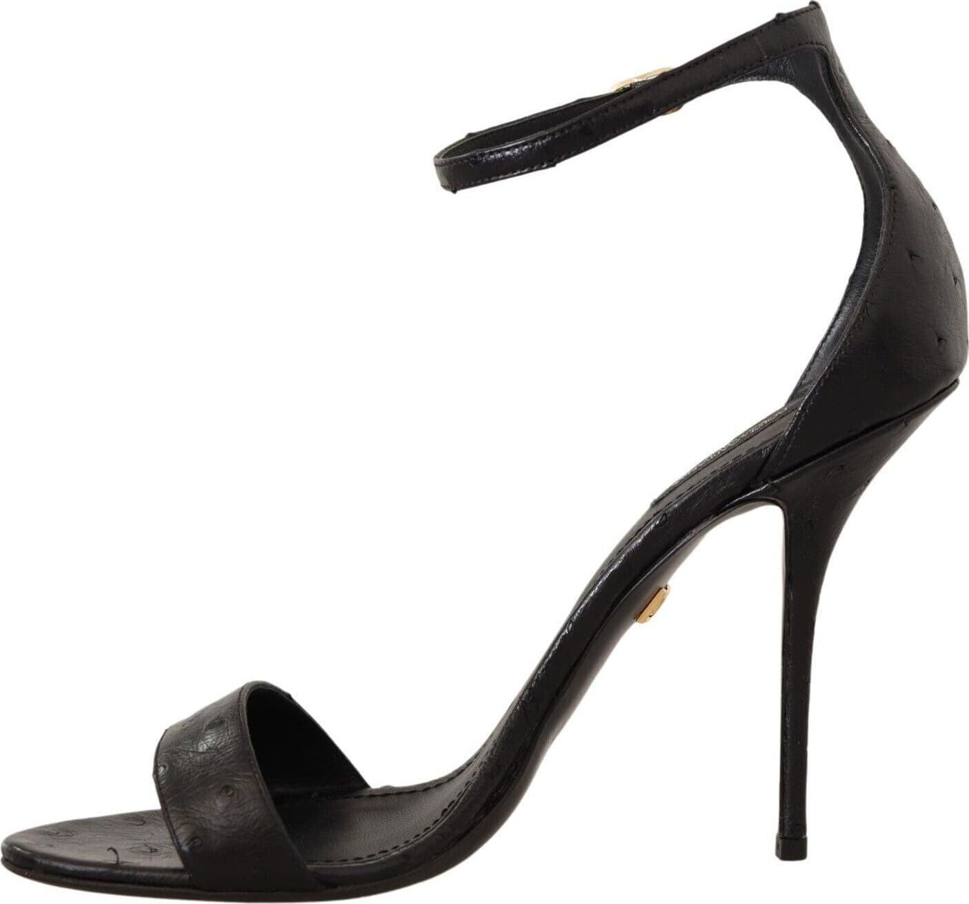 Dolce & Gabbana Black Ostrich Ankle Strap Heels Sandals Shoes - 4