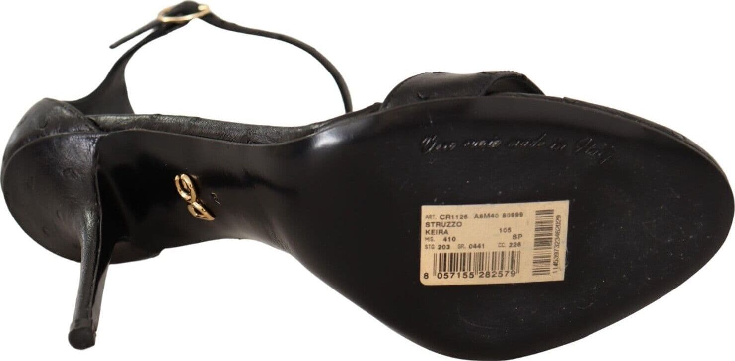 Dolce & Gabbana Black Ostrich Ankle Strap Heels Sandals Shoes - 5