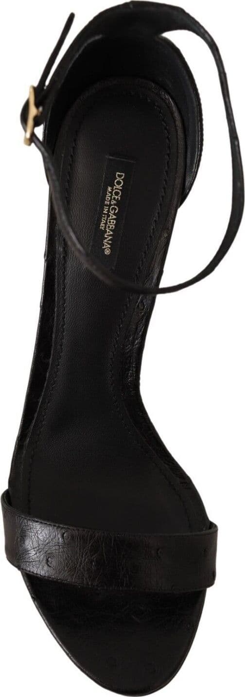 Dolce & Gabbana Black Ostrich Ankle Strap Heels Sandals Shoes - 6