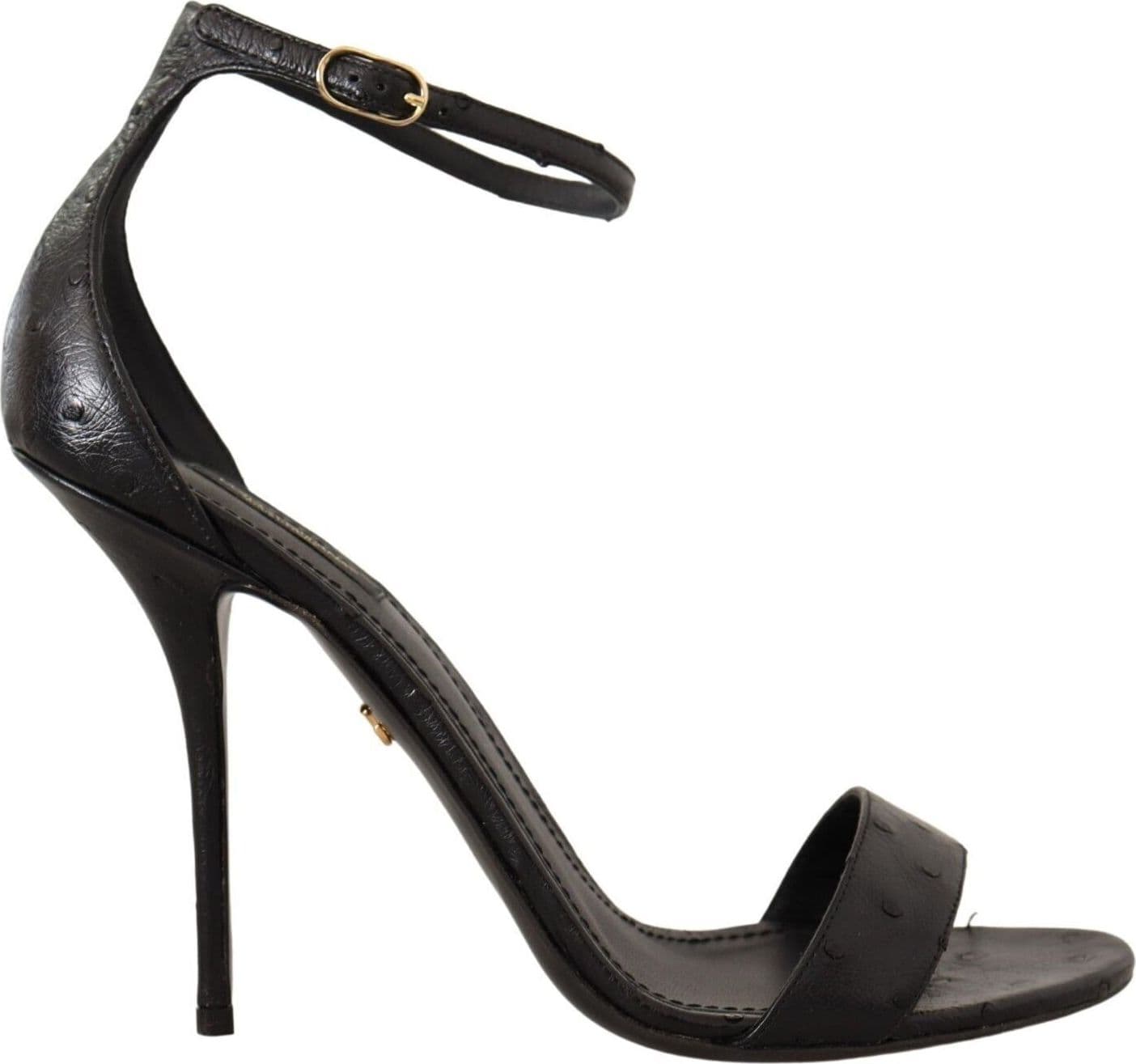 Dolce & Gabbana Black Ostrich Ankle Strap Heels Sandals Shoes - 7