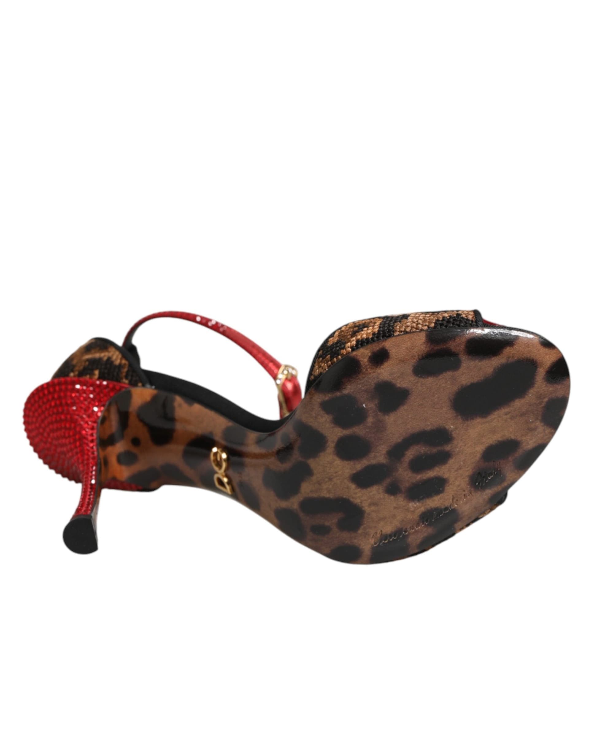 Dolce & Gabbana Brown Leopard Crystal Roses Sandals Shoes - 8
