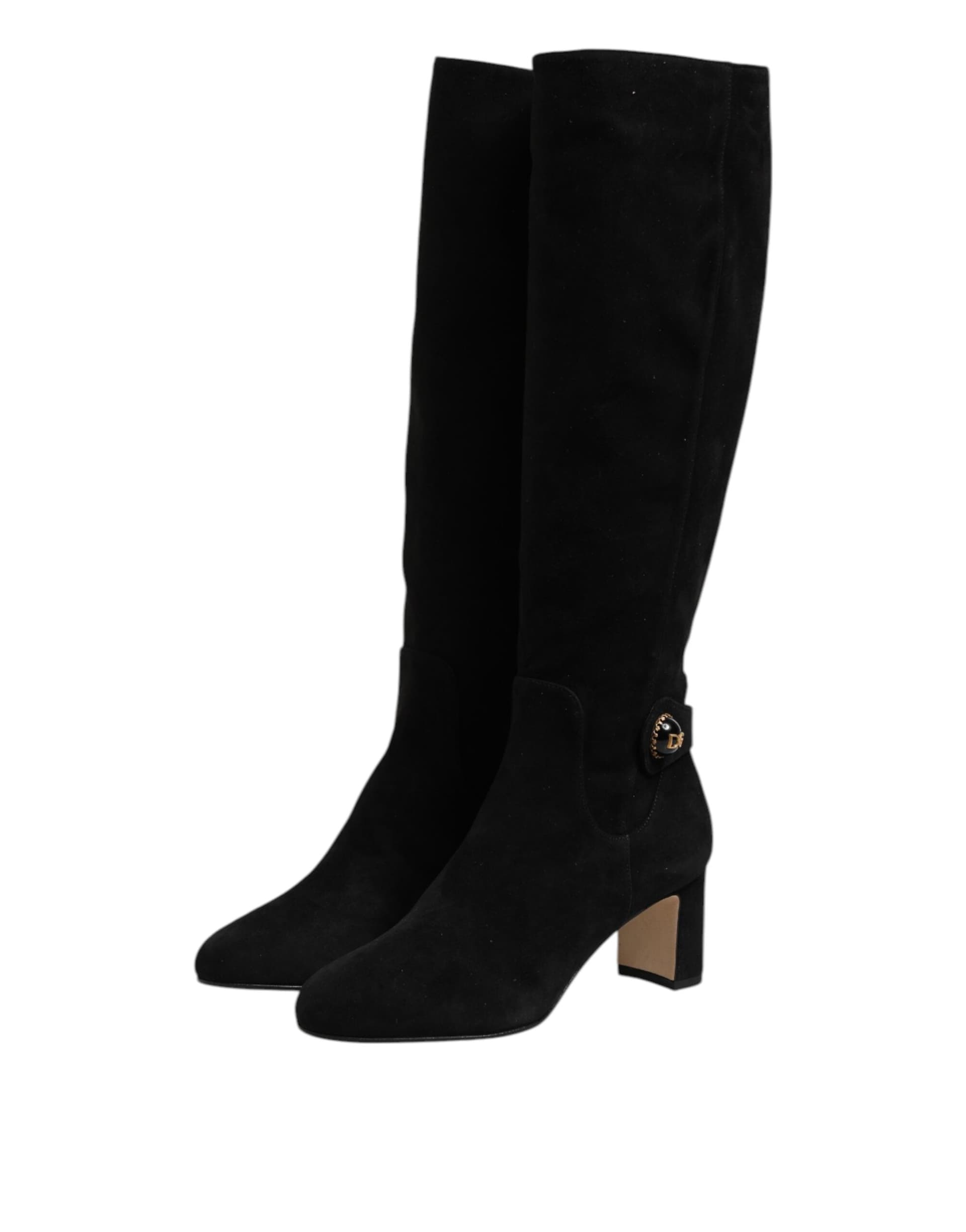 Dolce & Gabbana Black Suede Leather Knee High Boots Shoes - 3