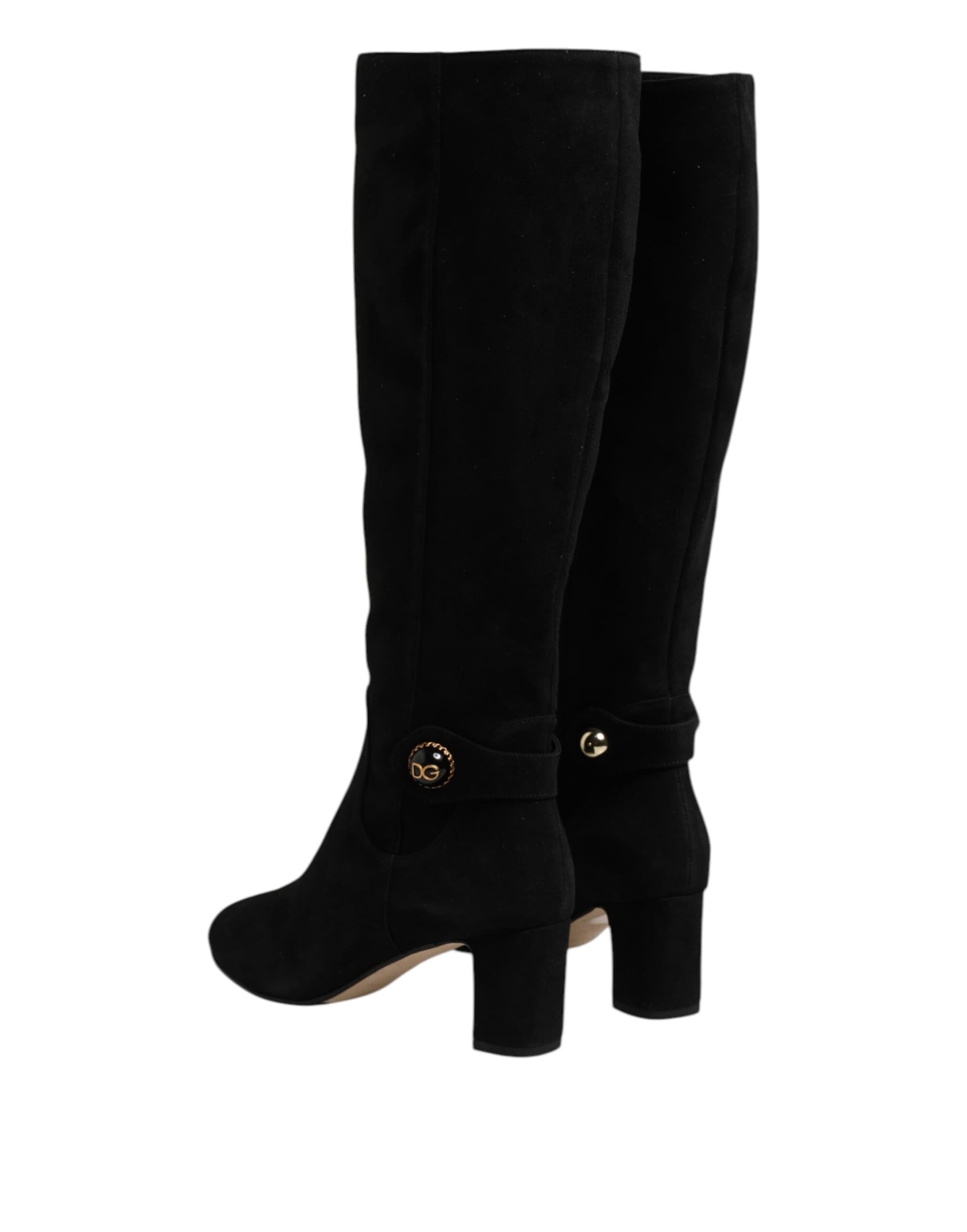 Dolce & Gabbana Black Suede Leather Knee High Boots Shoes - 4