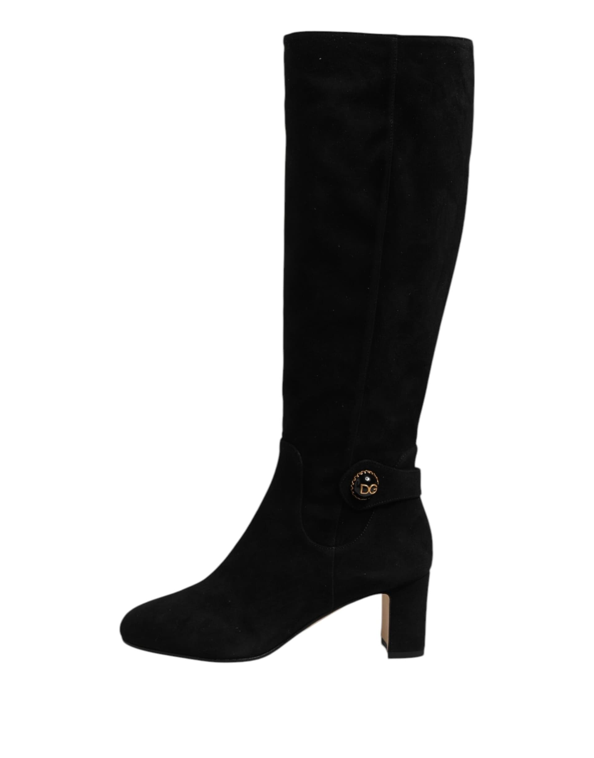Dolce & Gabbana Black Suede Leather Knee High Boots Shoes - 5