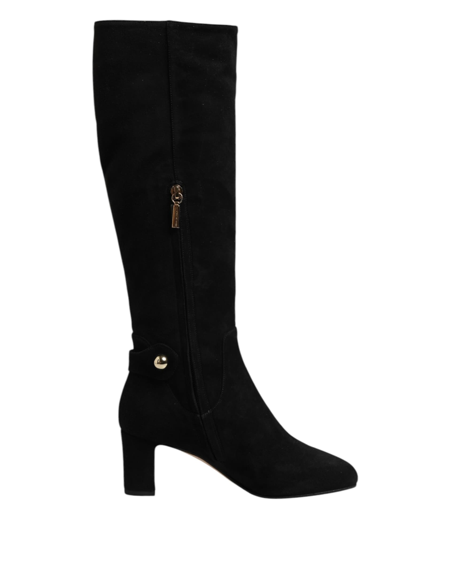 Dolce & Gabbana Black Suede Leather Knee High Boots Shoes - 6