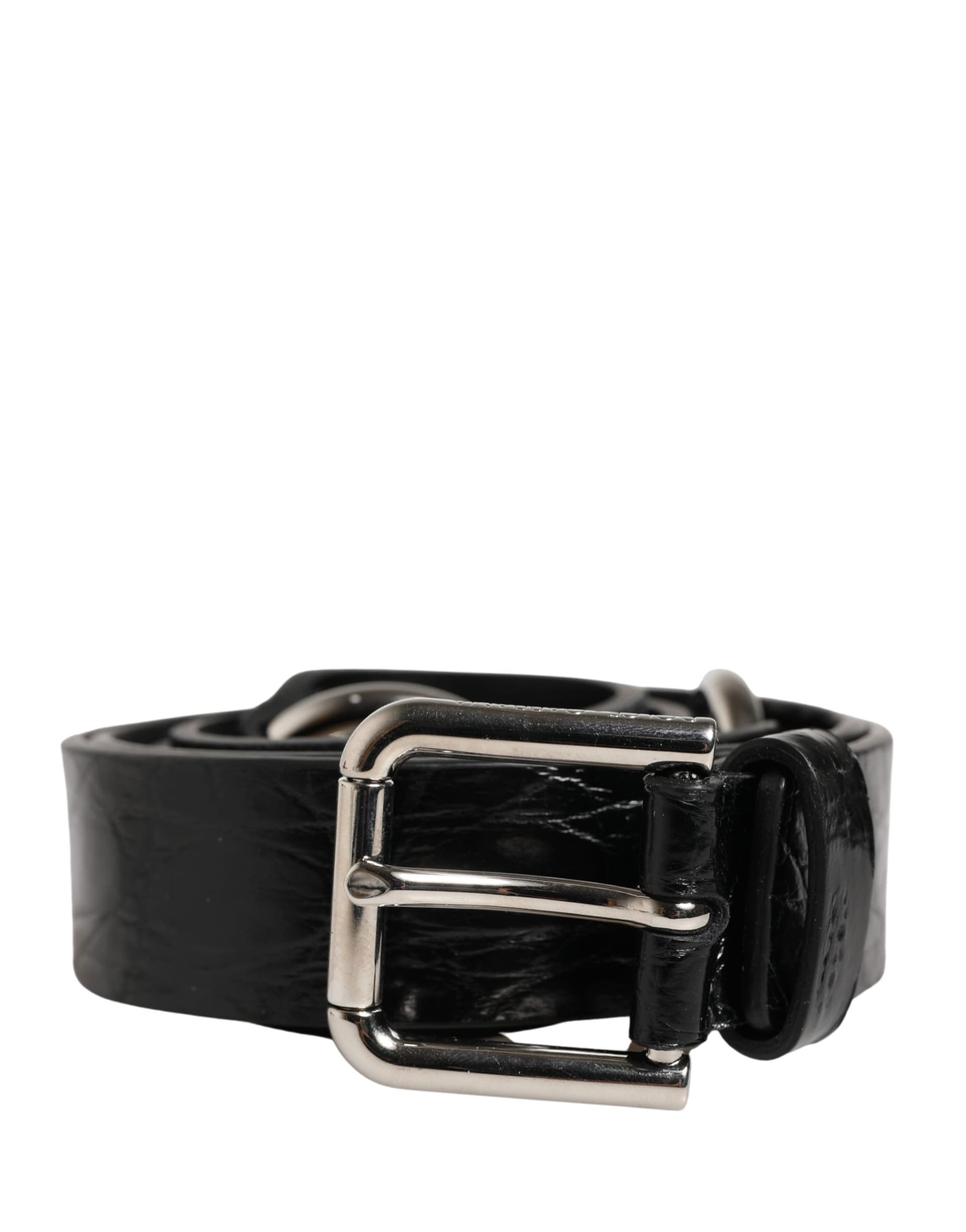 Dolce & Gabbana Black Exotic Leather Silver Metal Buckle Belt - 2
