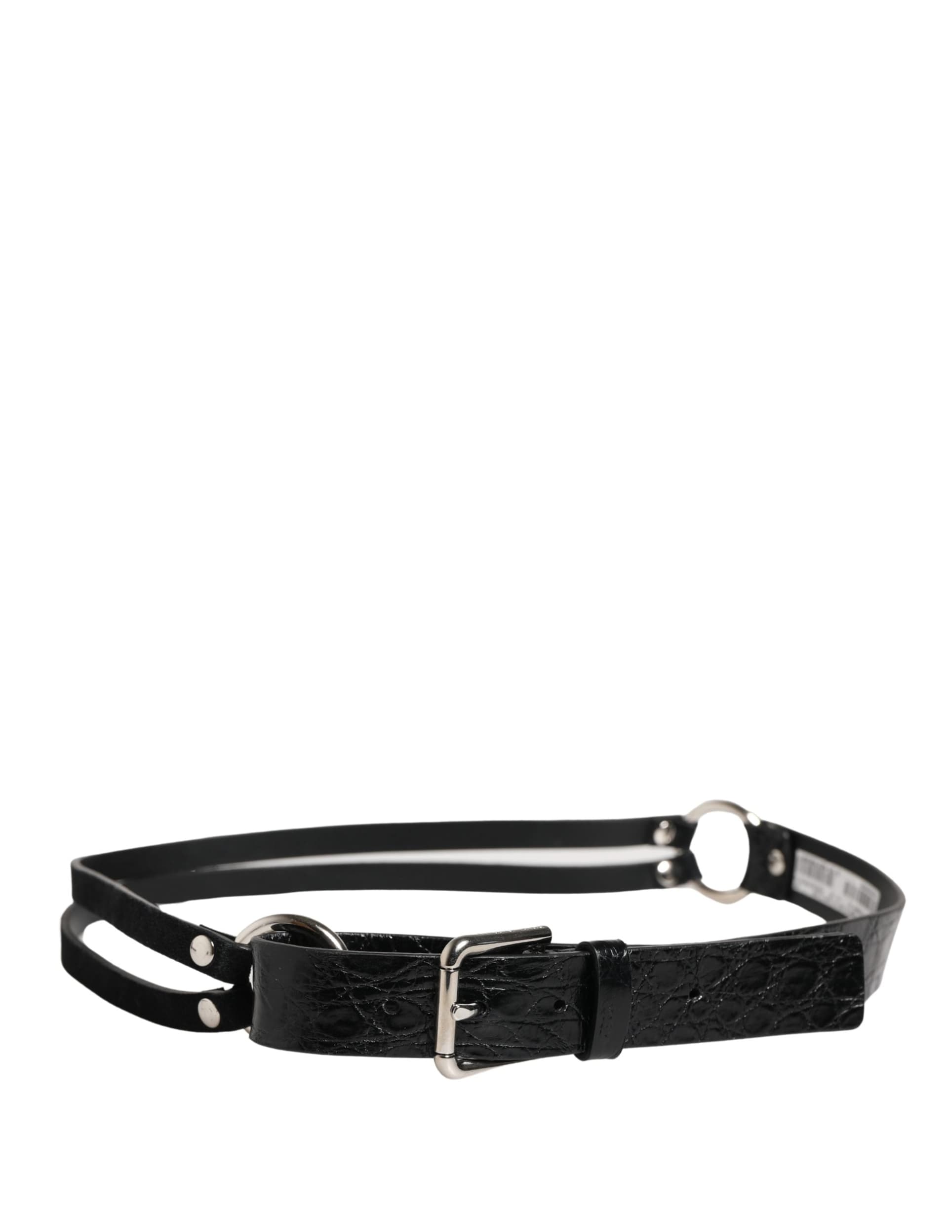 Dolce & Gabbana Black Exotic Leather Silver Metal Buckle Belt - 3