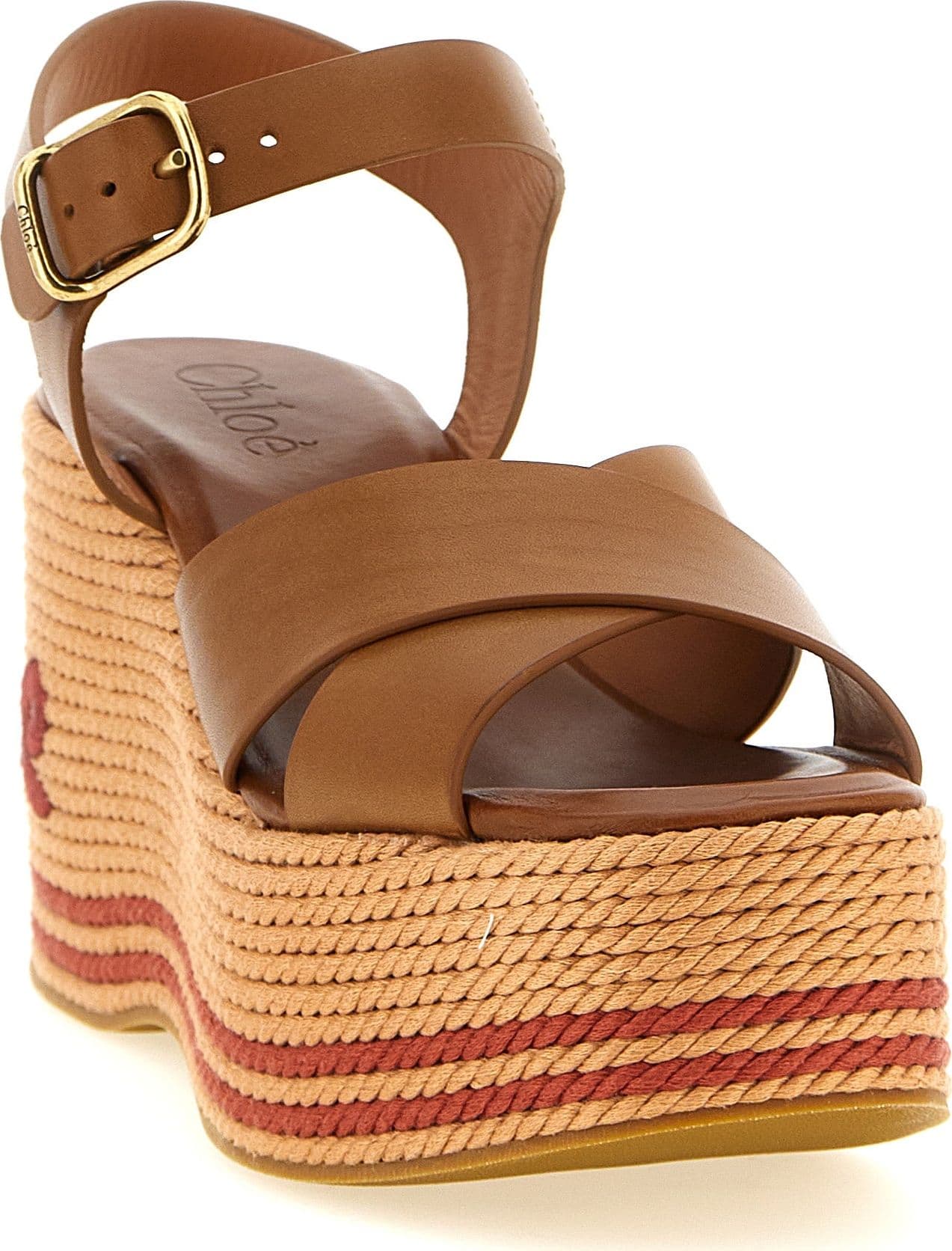 Chloé Brown Calfskin Wedge Sandals - 2