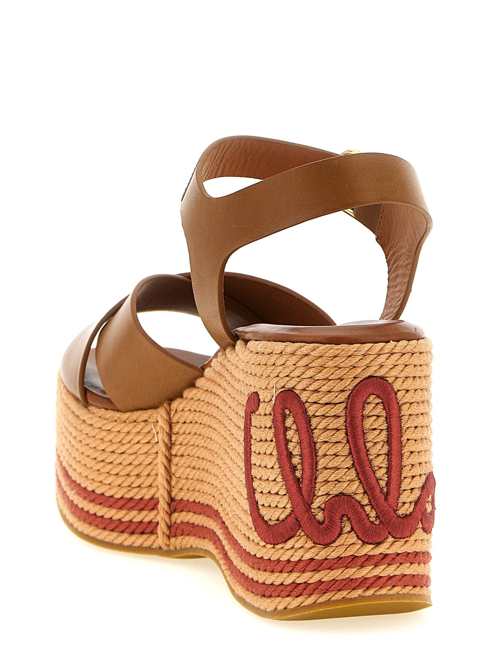 Chloé Brown Calfskin Wedge Sandals - 3