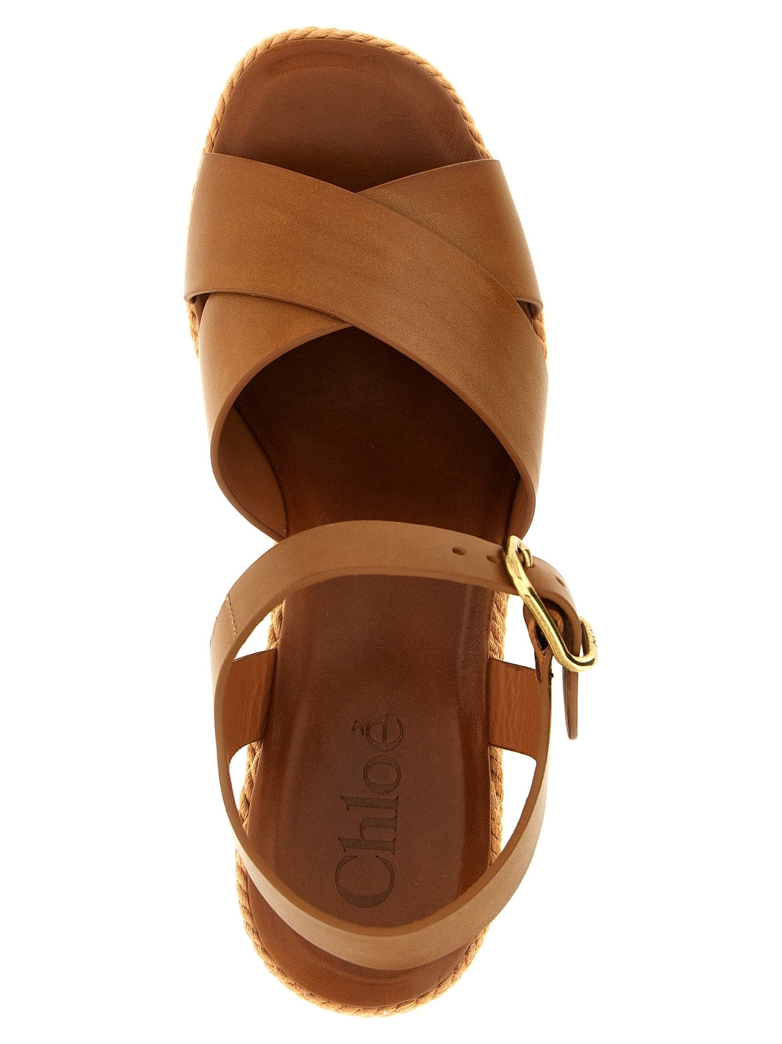 Chloé Brown Calfskin Wedge Sandals - 4