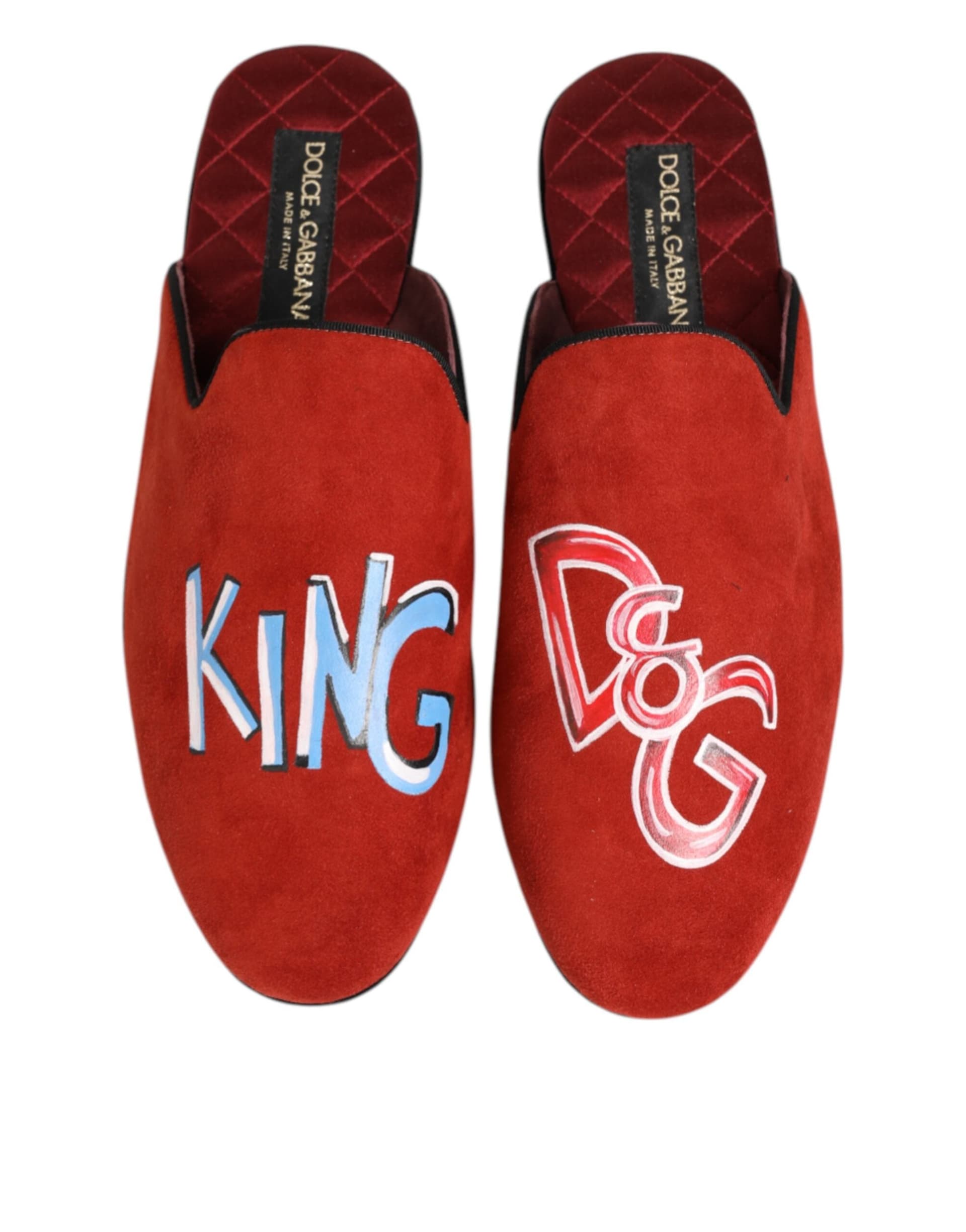 Dolce & Gabbana Red Suede DG King Men House Slippers Shoes - 2