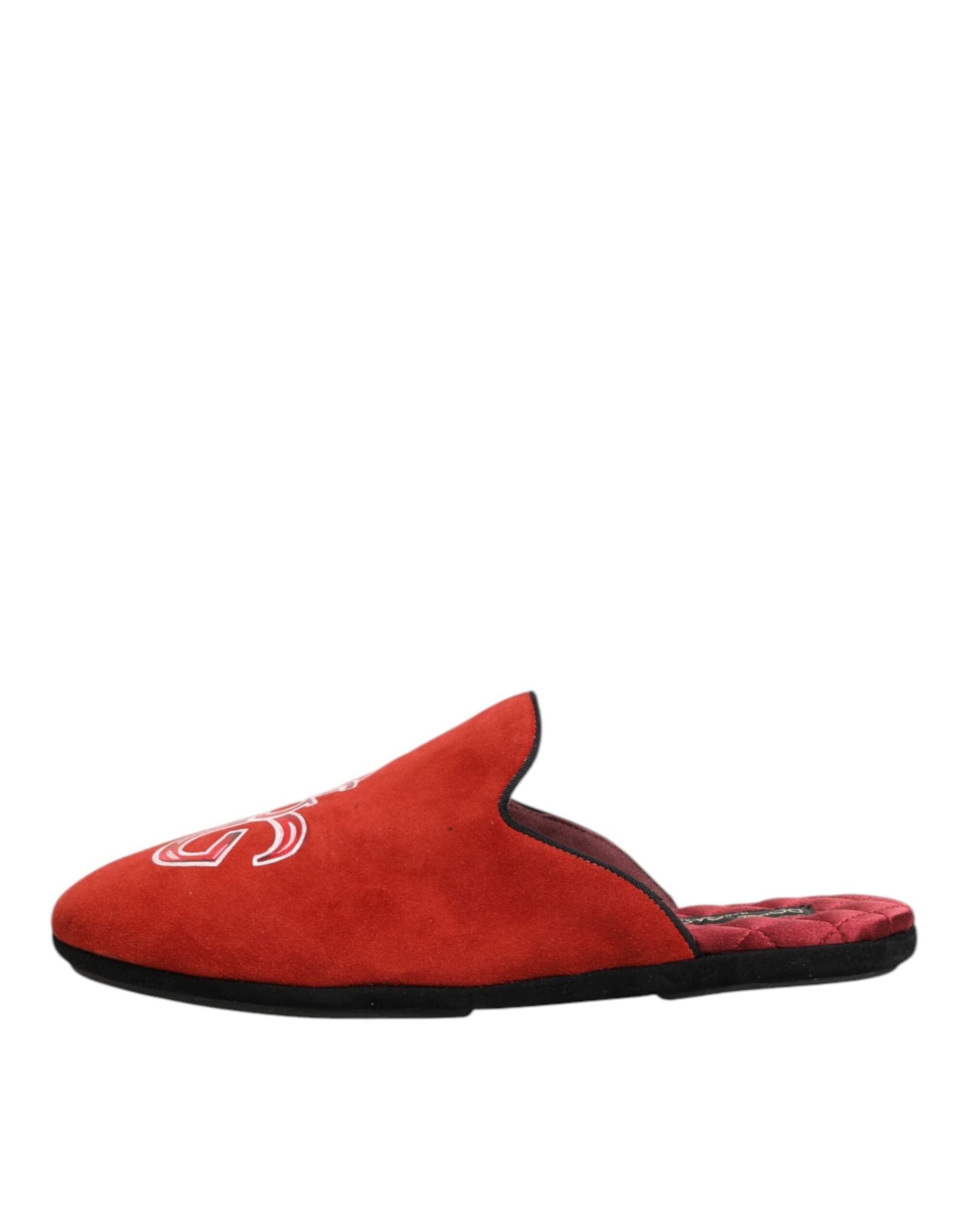 Dolce & Gabbana Red Suede DG King Men House Slippers Shoes - 5