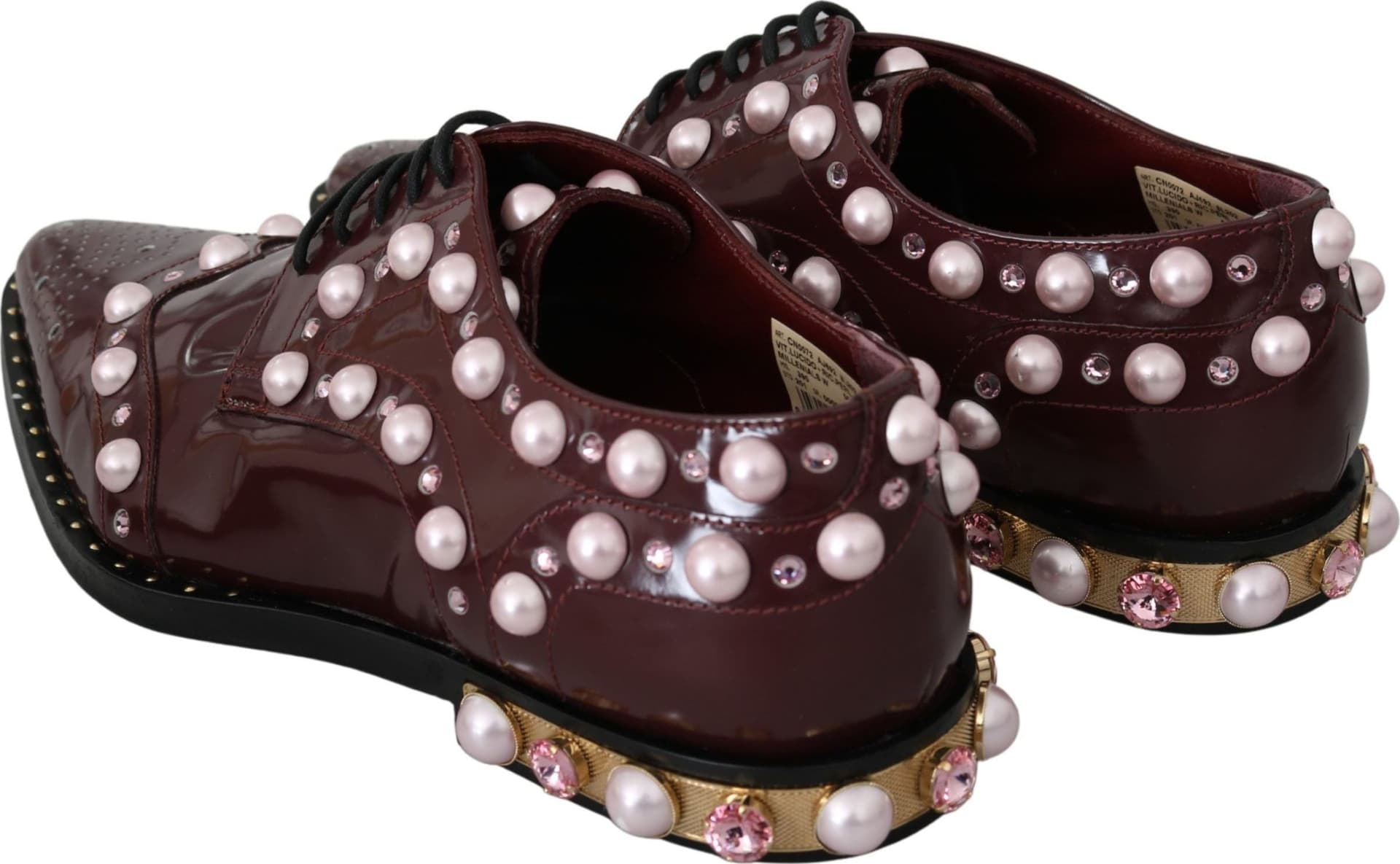 Dolce & Gabbana Bordeaux Leather Crystal Pearls Formal Shoes - 4