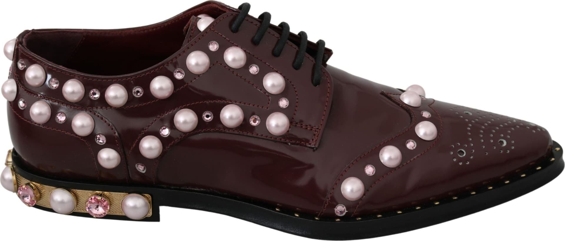 Dolce & Gabbana Bordeaux Leather Crystal Pearls Formal Shoes - 5