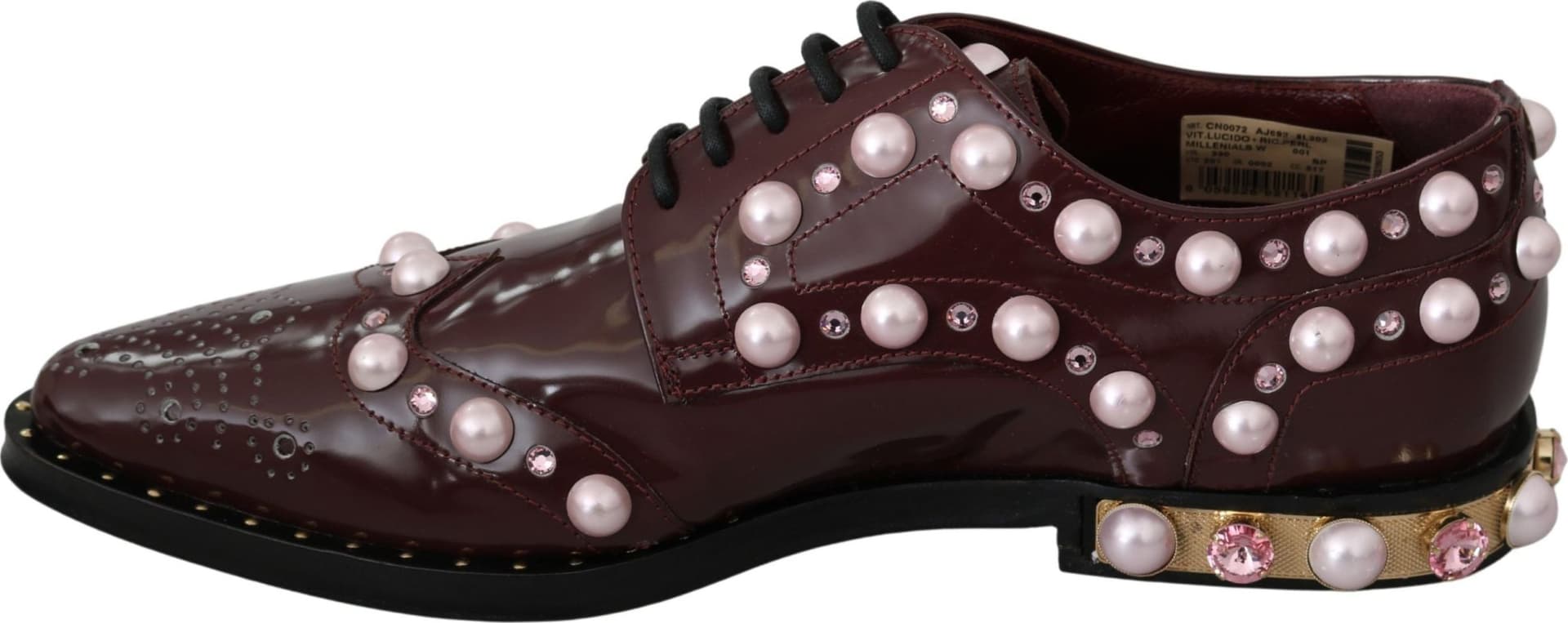 Dolce & Gabbana Bordeaux Leather Crystal Pearls Formal Shoes - 6