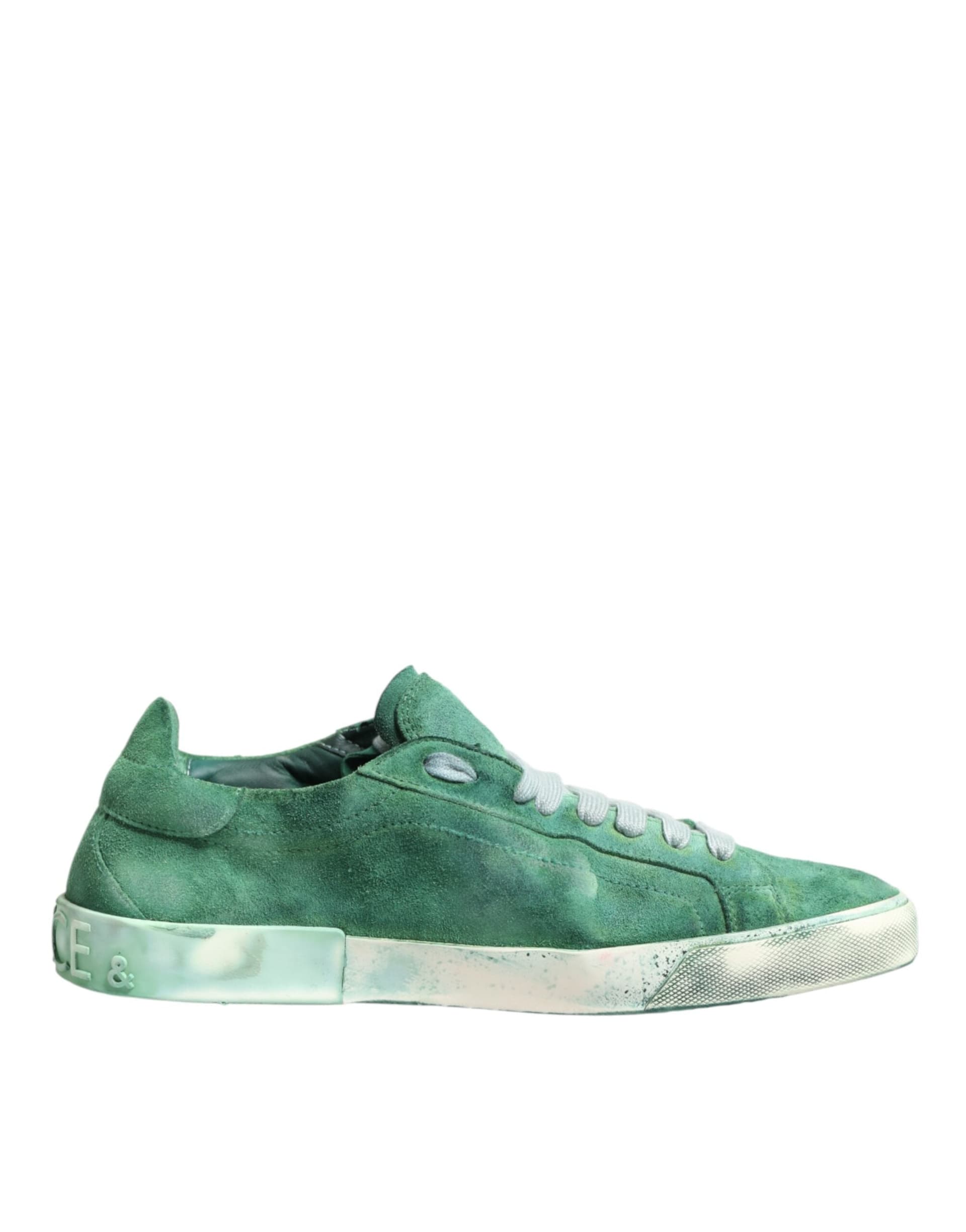 Dolce & Gabbana Green Suade DG Logo Sole Low Top Sneakers Shoes - 2
