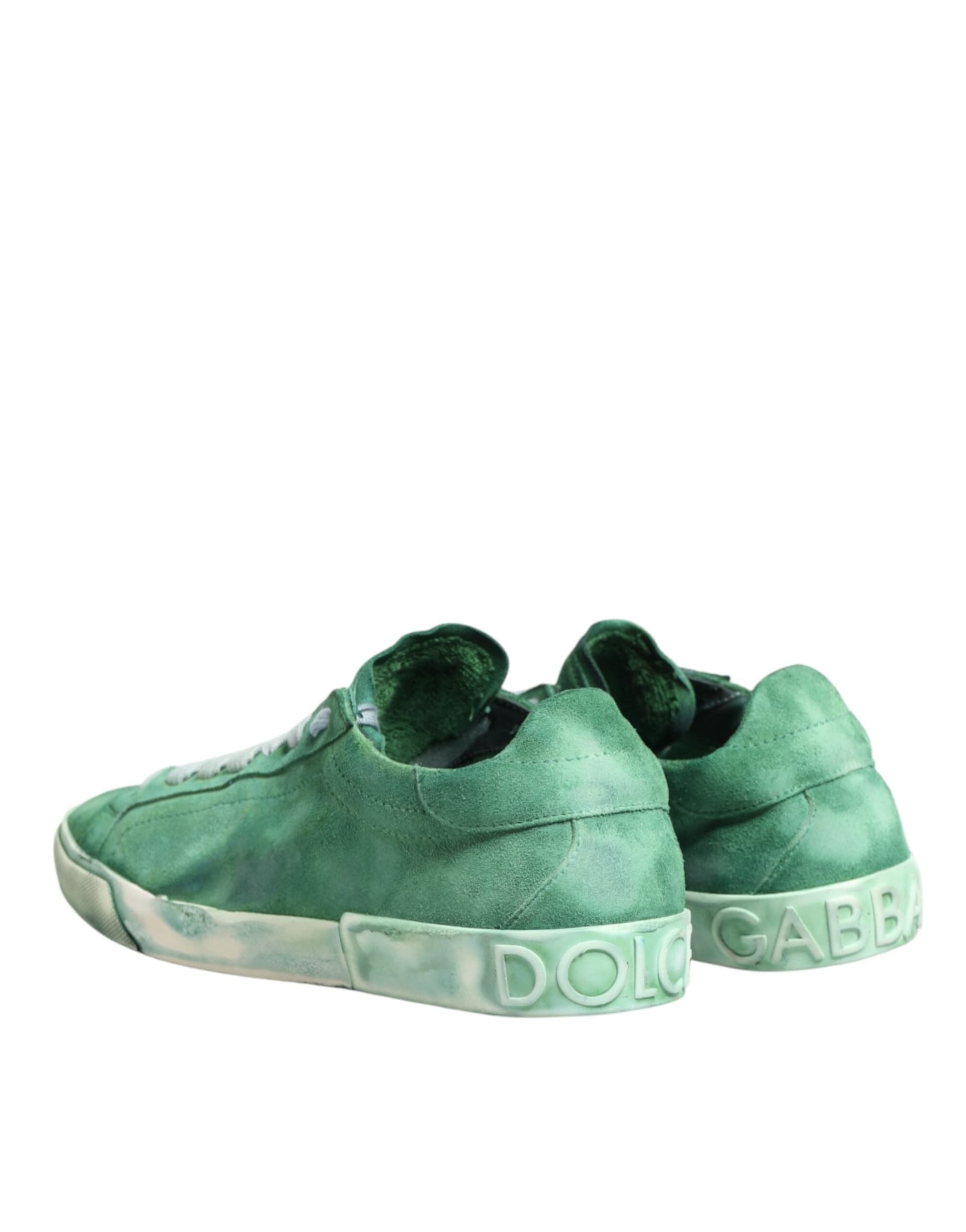 Dolce & Gabbana Green Suade DG Logo Sole Low Top Sneakers Shoes - 4