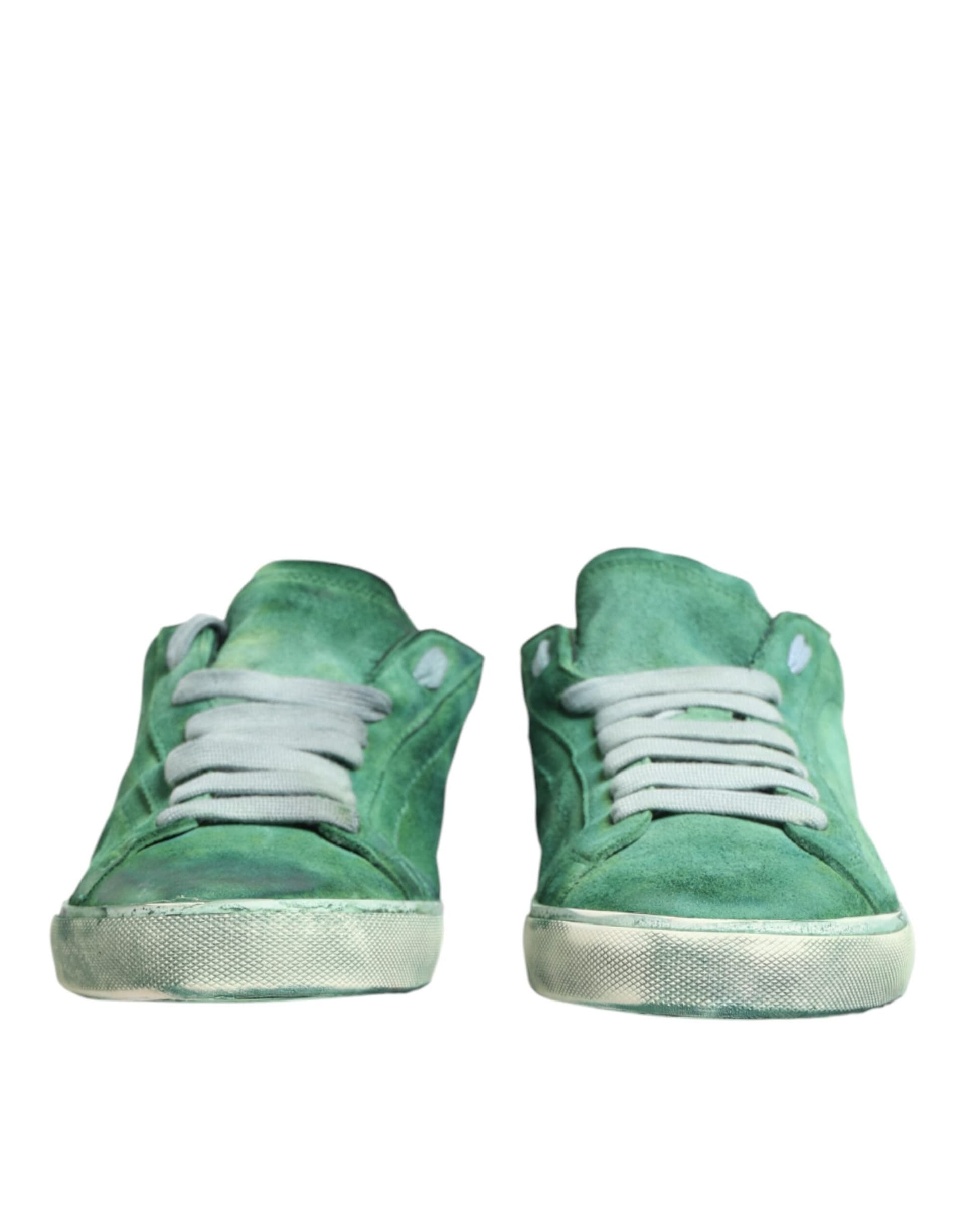 Dolce & Gabbana Green Suade DG Logo Sole Low Top Sneakers Shoes - 8