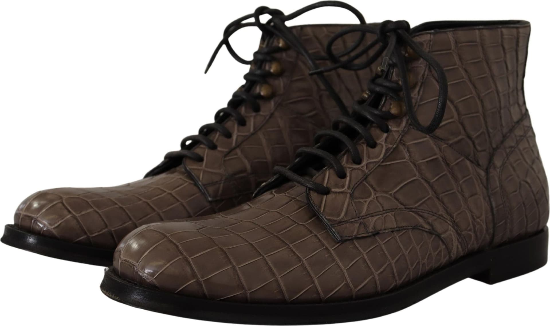 Dolce & Gabbana Gray Crocodile Leather Derby Boots