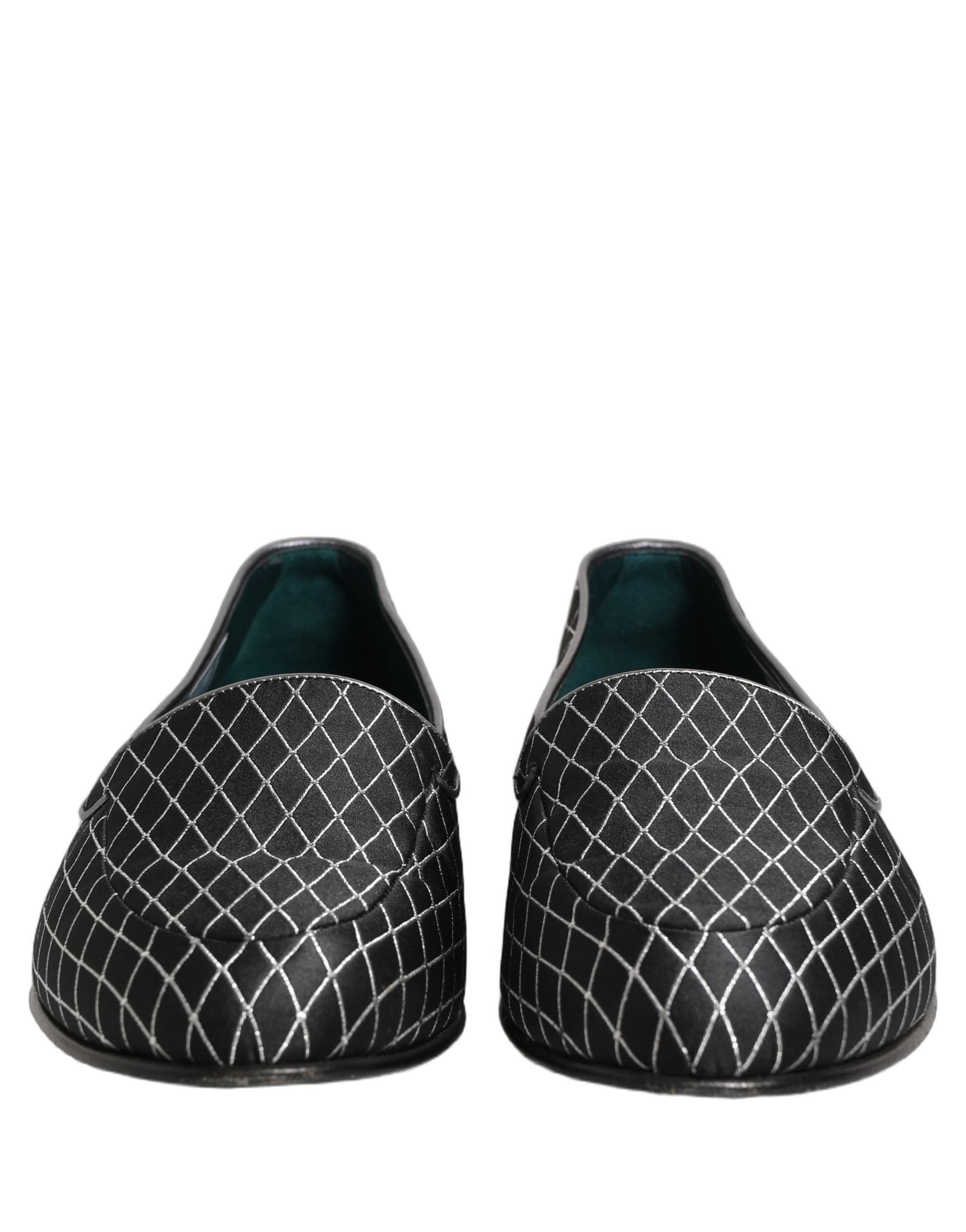 Dolce & Gabbana Black Velvet Diamond Stitched Loafers Shoes - 2