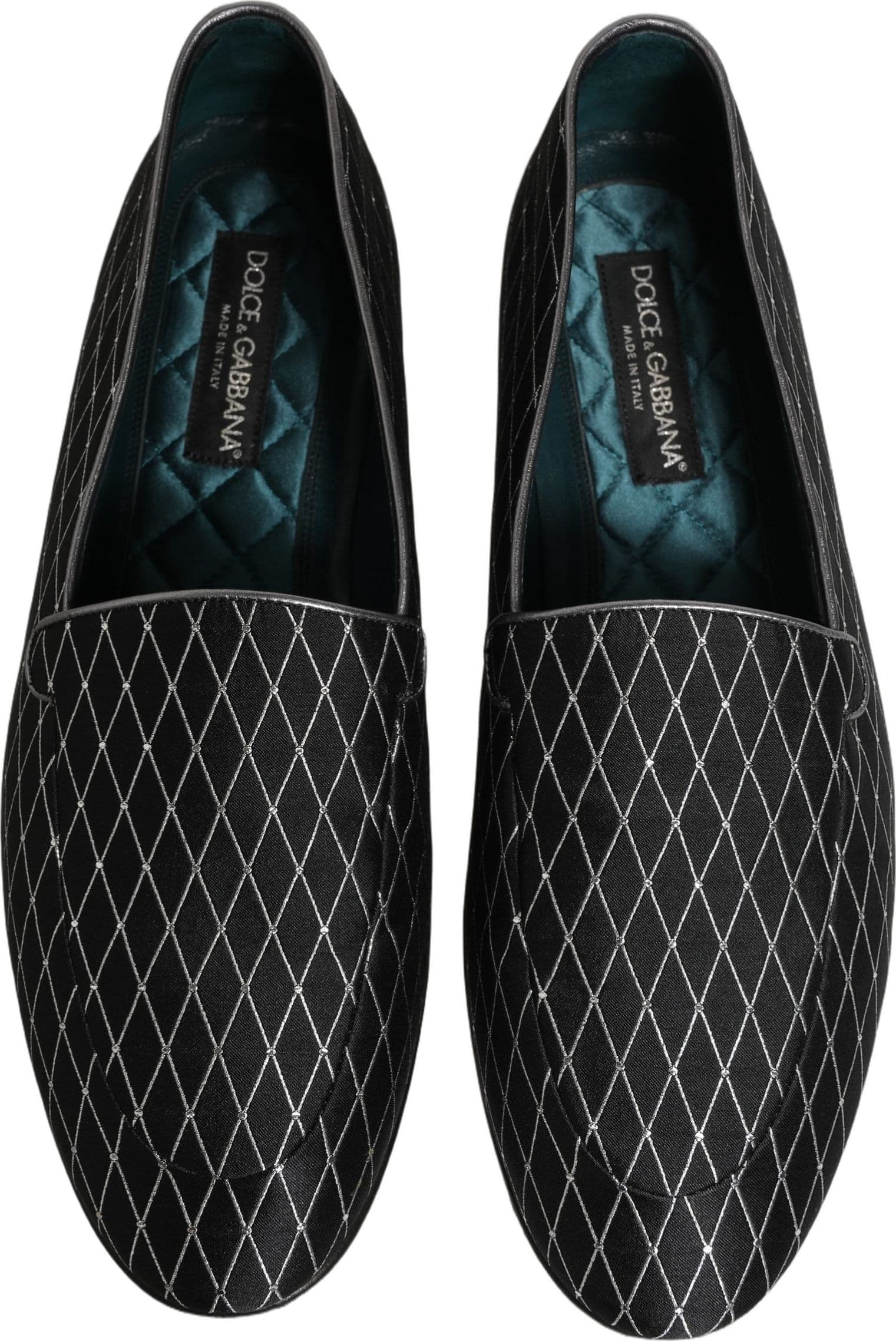 Dolce & Gabbana Black Velvet Diamond Stitched Loafers Shoes - 3