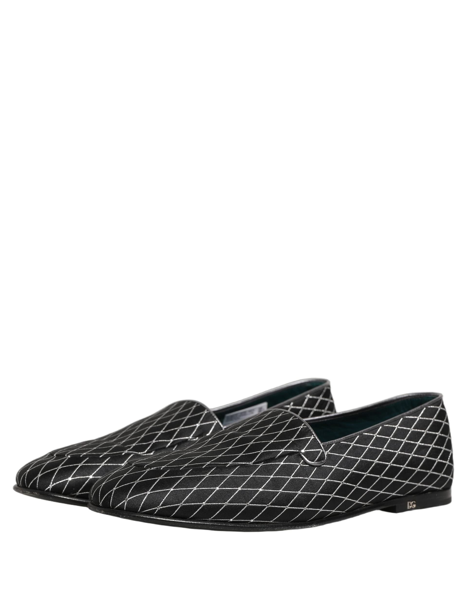Dolce & Gabbana Black Velvet Diamond Stitched Loafers Shoes - 4
